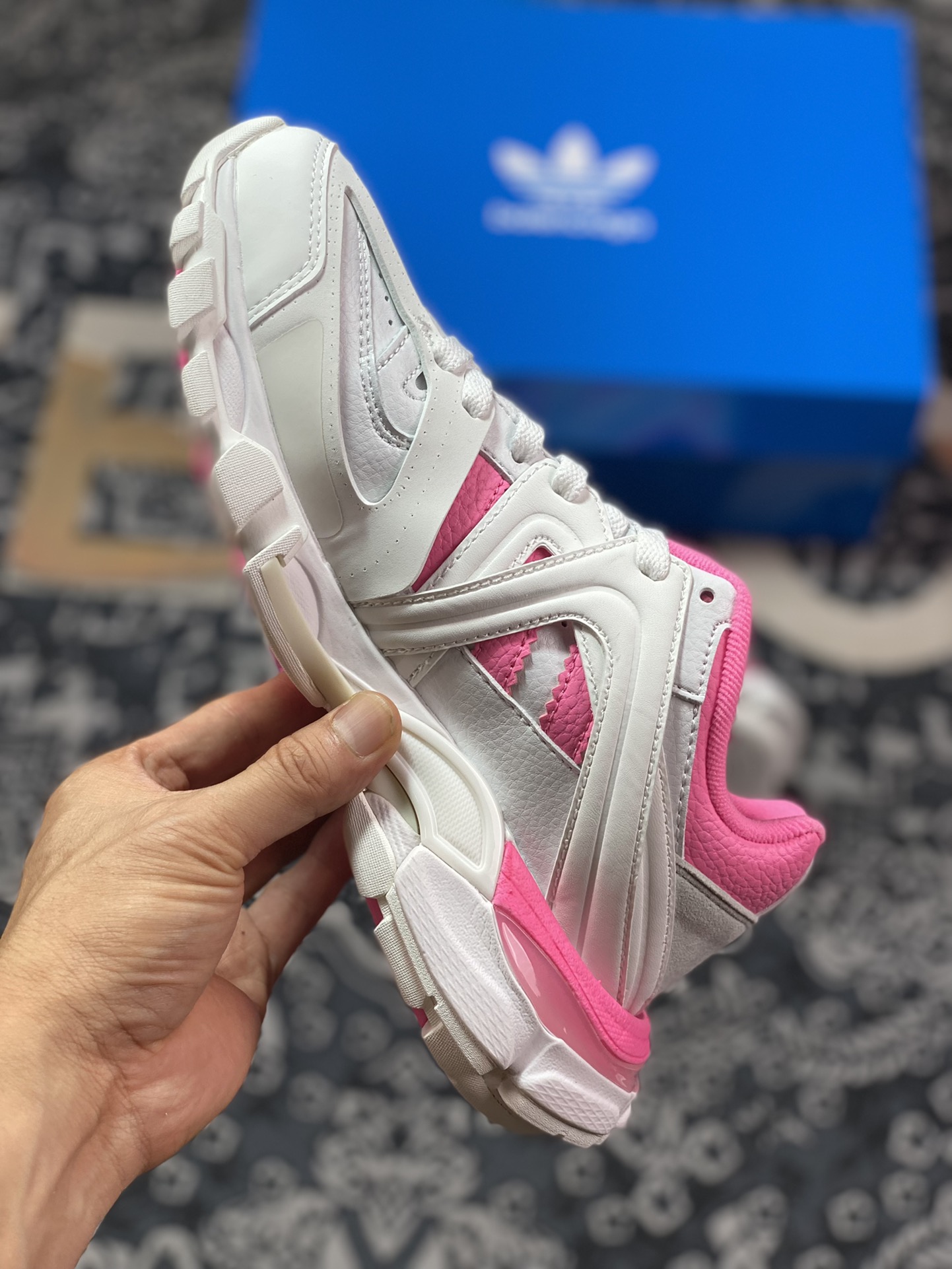 Adidas x BALENCIAGA Track Forum Trainers 3.0 hybrid sneakers ”White Light Gray Barbie Pink Clover” 741106 W3CZ1 9050