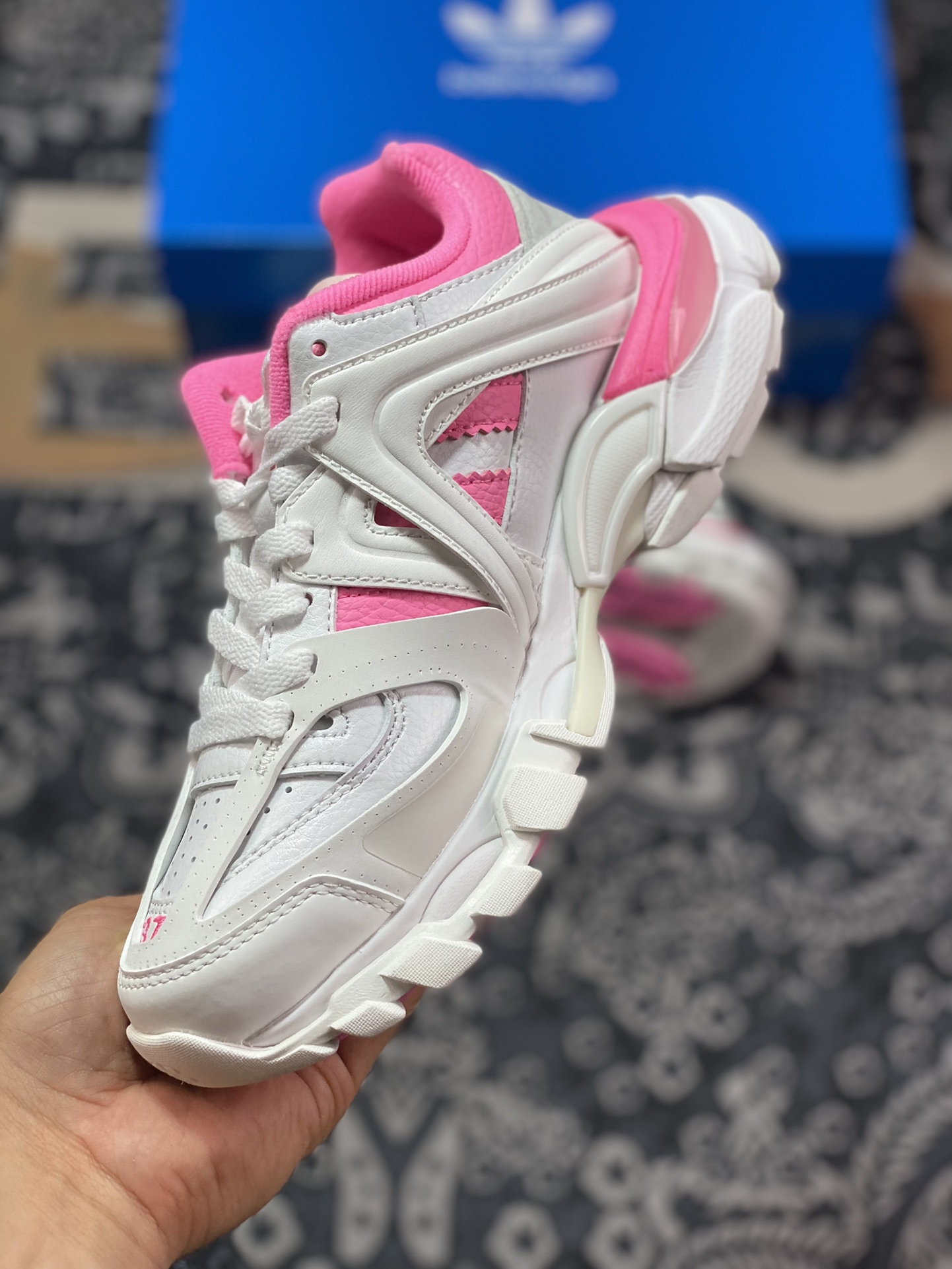 Adidas x BALENCIAGA Track Forum Trainers 3.0 hybrid sneakers ”White Light Gray Barbie Pink Clover” 741106 W3CZ1 9050