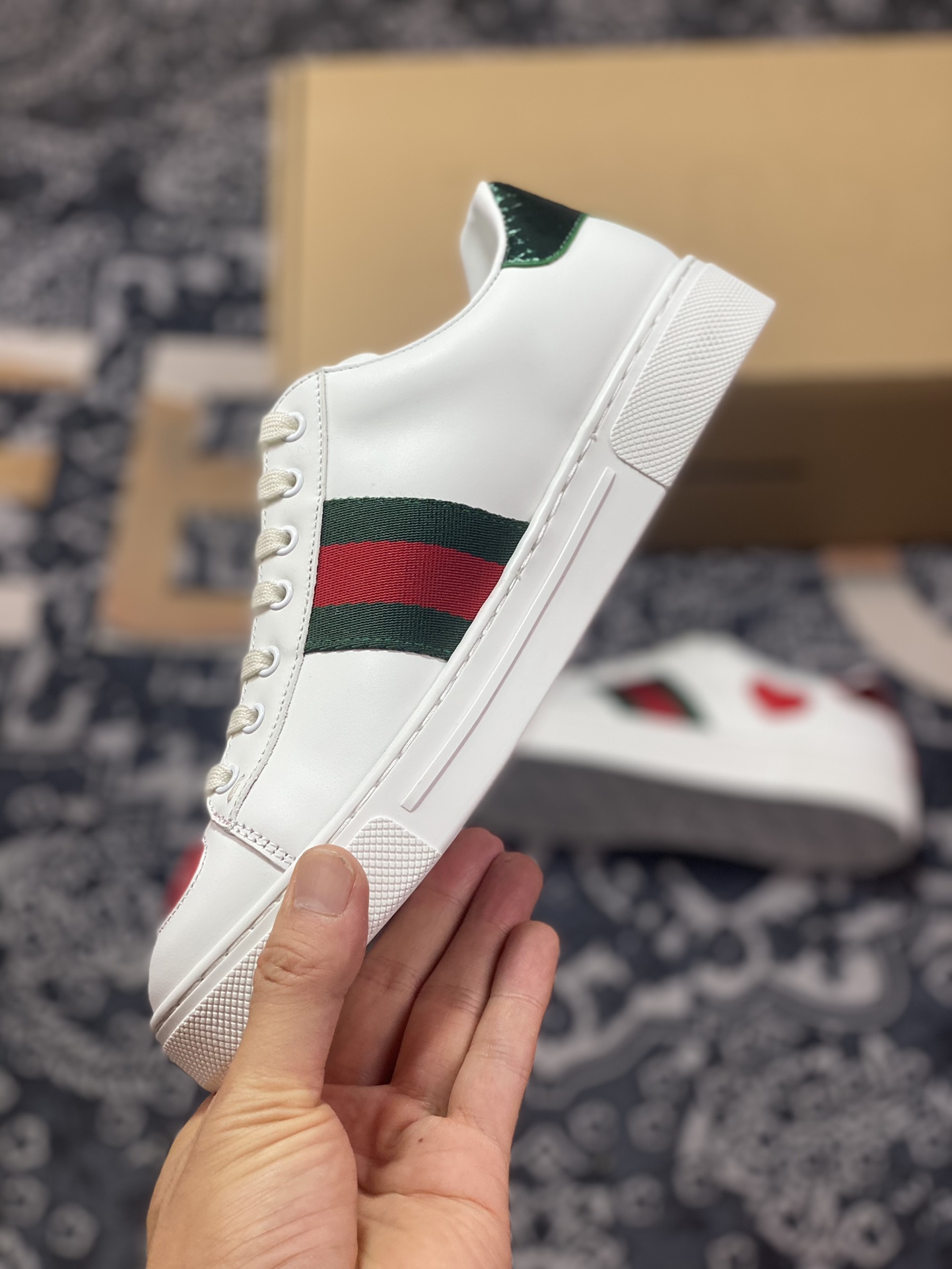 Gucci 1970 ACE Low Sneaker series low-top retro sneakers ”leather white red green love Valentine's Day” 747953 AAB8C 9113