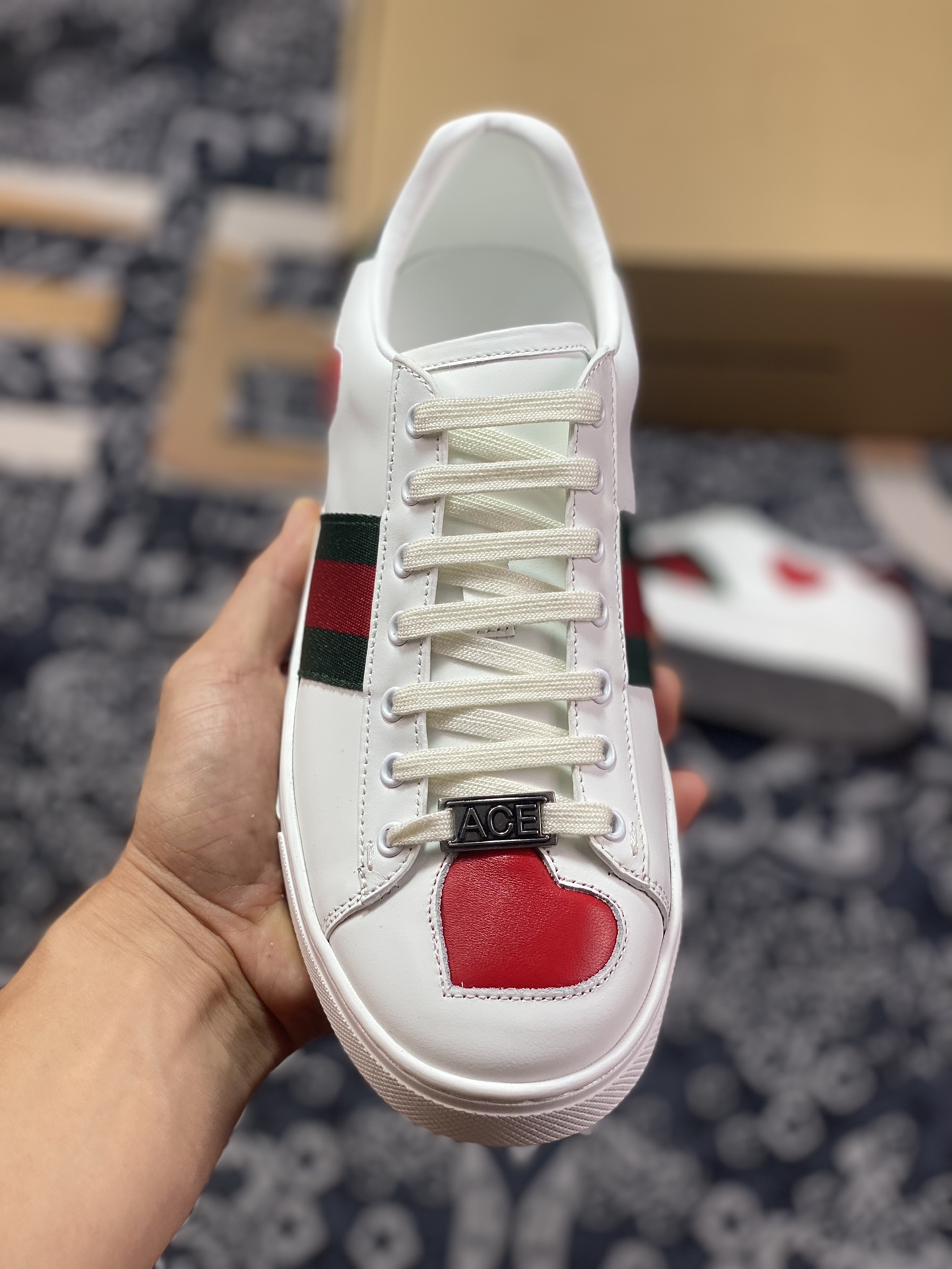 Gucci 1970 ACE Low Sneaker series low-top retro sneakers ”leather white red green love Valentine's Day” 747953 AAB8C 9113