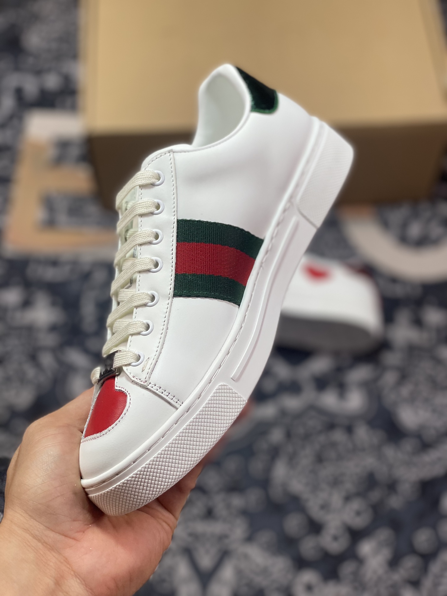 Gucci 1970 ACE Low Sneaker series low-top retro sneakers ”leather white red green love Valentine's Day” 747953 AAB8C 9113