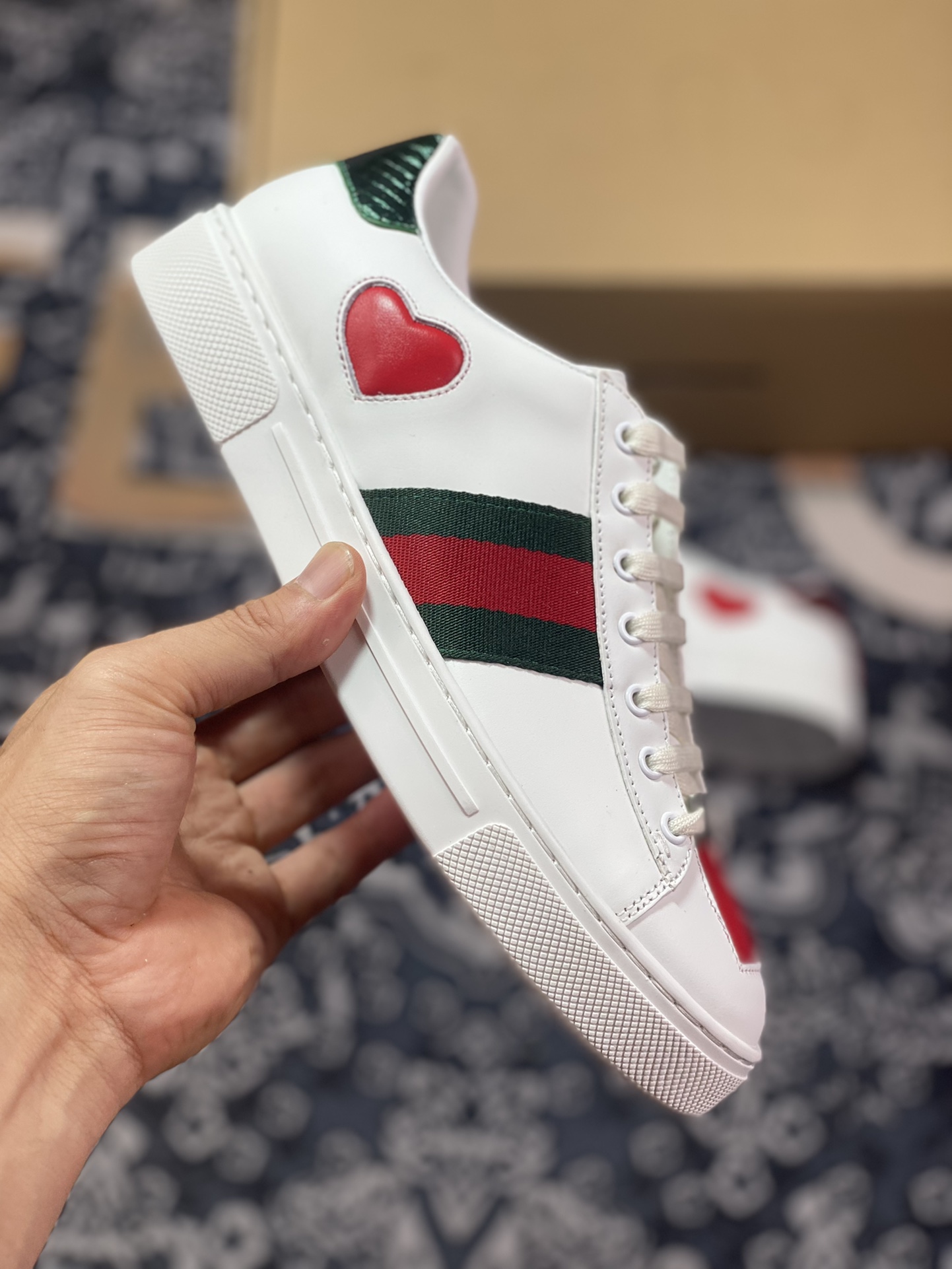 Gucci 1970 ACE Low Sneaker series low-top retro sneakers ”leather white red green love Valentine's Day” 747953 AAB8C 9113