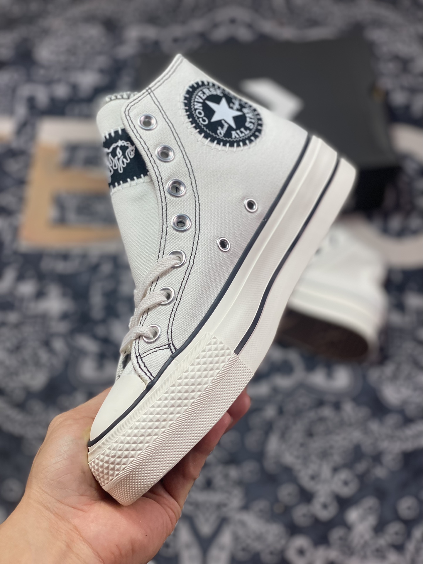 Open Converse All Star Lift Black and White Panda Official Black and White Thick-soled Casual Canvas Shoes