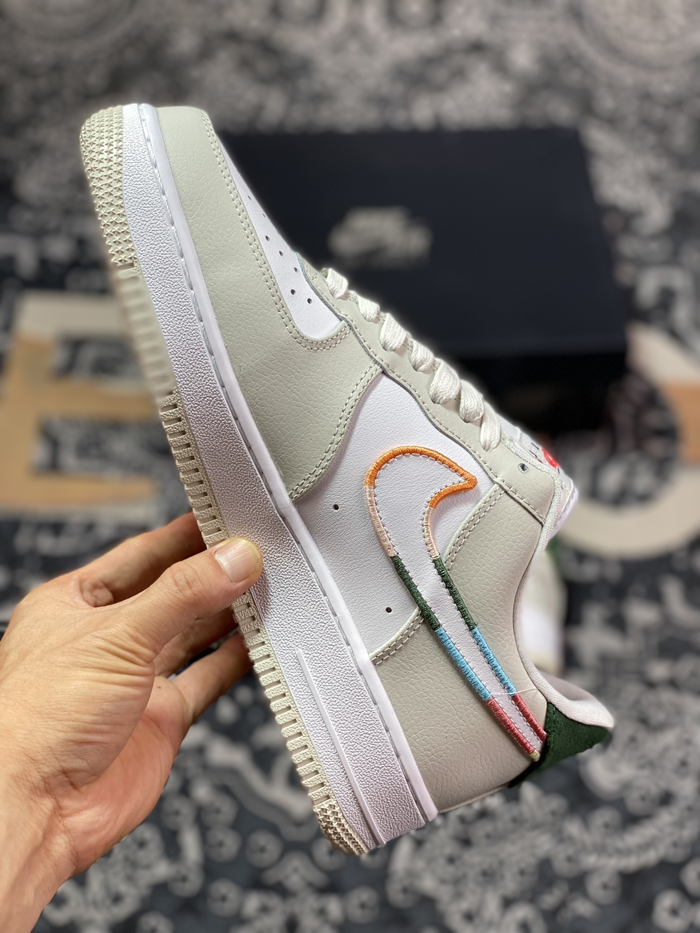 Nike Air Force 1'07 Low”All Petals United” Air Force One Sneakers ”Gray and White Embroidered Rose Colored Piping” FN8924-111