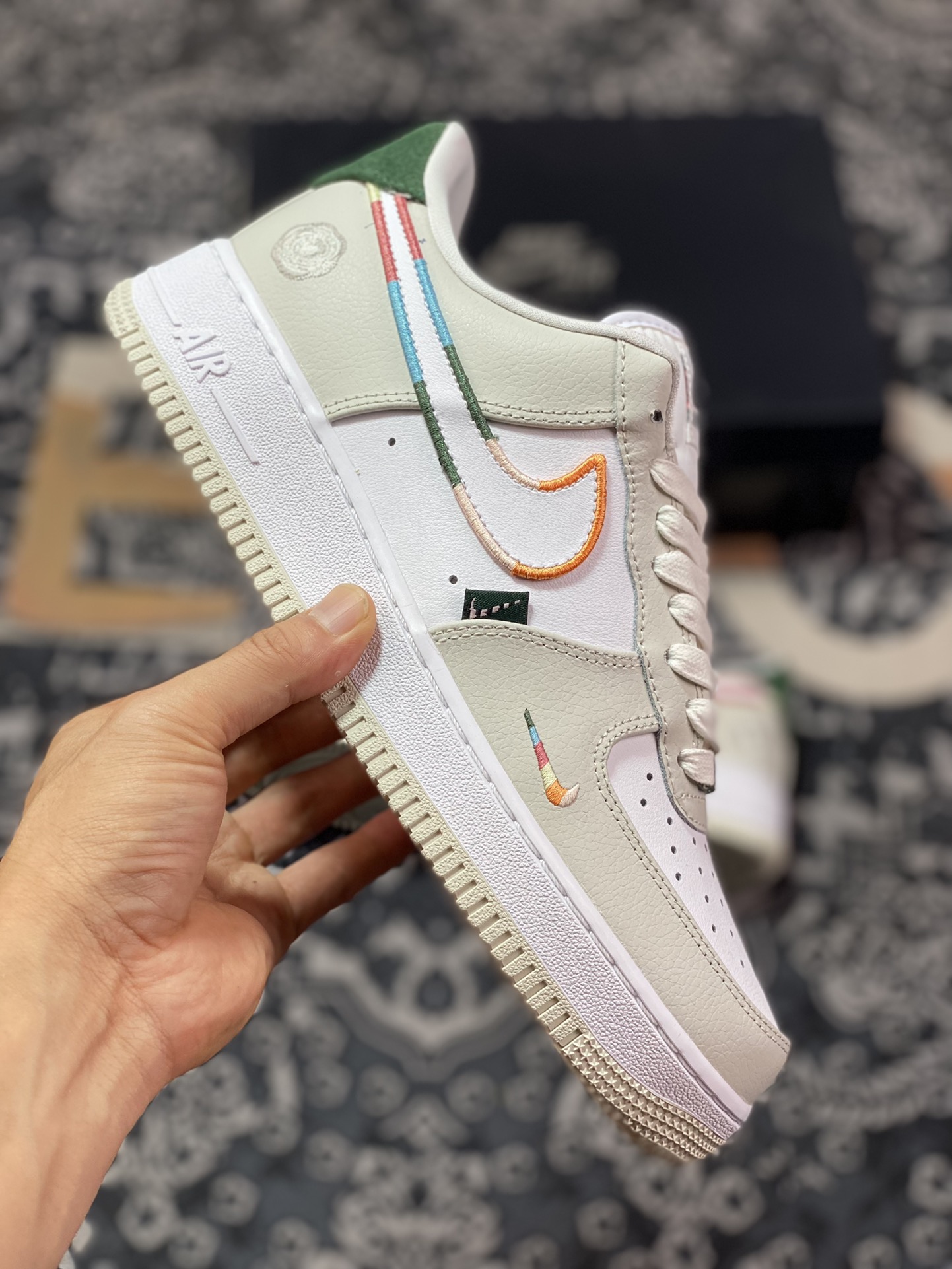 Nike Air Force 1'07 Low”All Petals United” Air Force One Sneakers ”Gray and White Embroidered Rose Colored Piping” FN8924-111