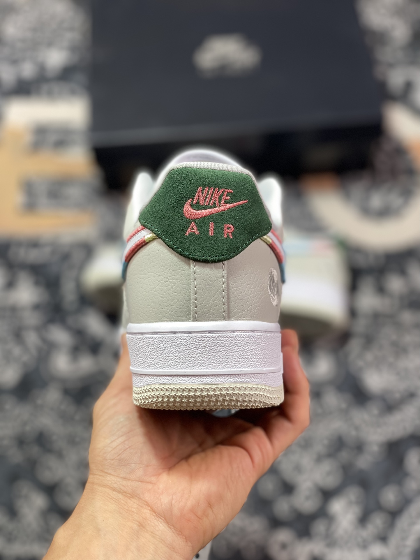 Nike Air Force 1'07 Low”All Petals United” Air Force One Sneakers ”Gray and White Embroidered Rose Colored Piping” FN8924-111