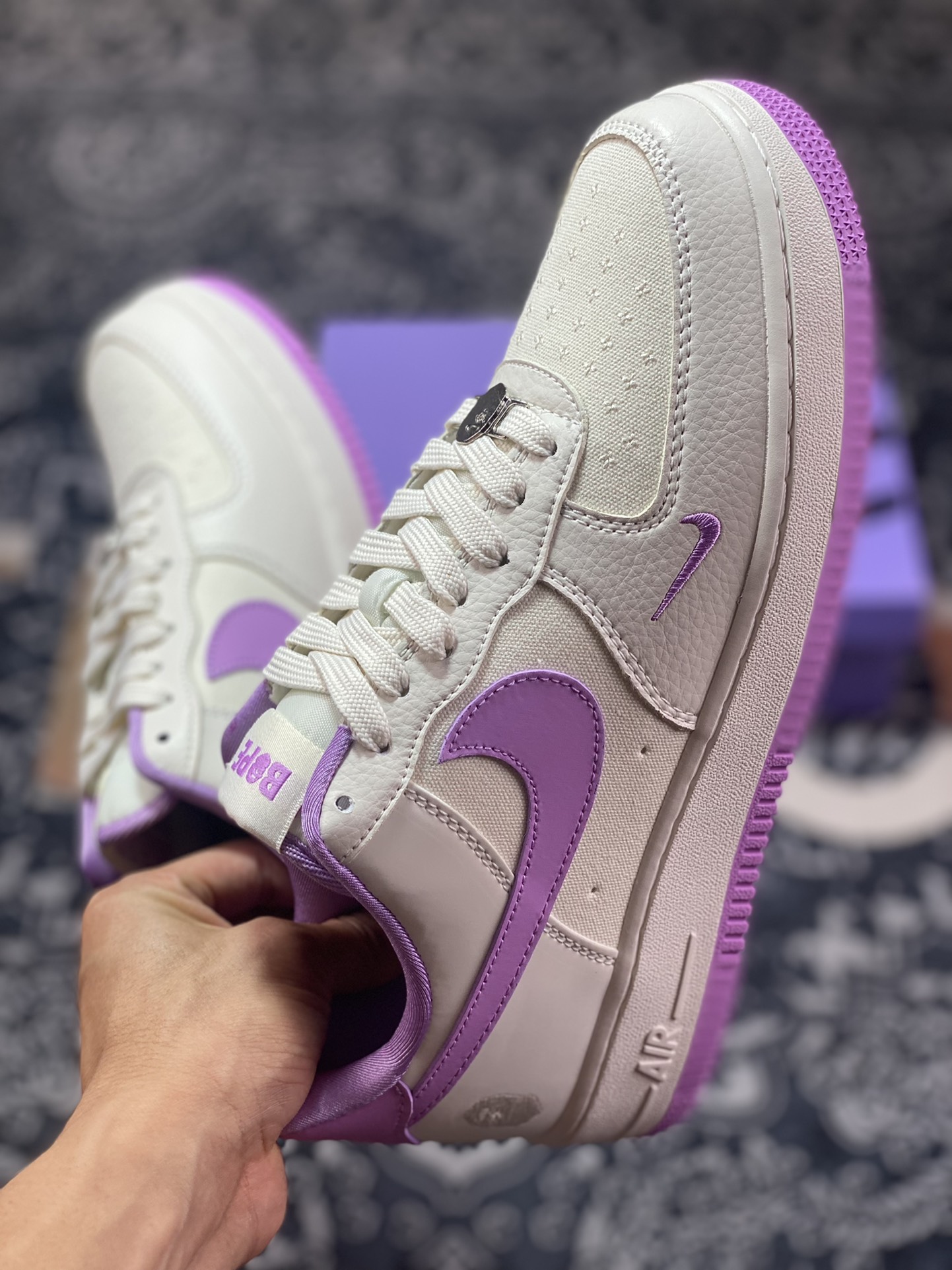 Nike Air Force 1 Sta Low ”Milk White/Purple Pink” Air Force One sneakers ”Splicing off-white purple pink ape head embroidery” BS9055-751