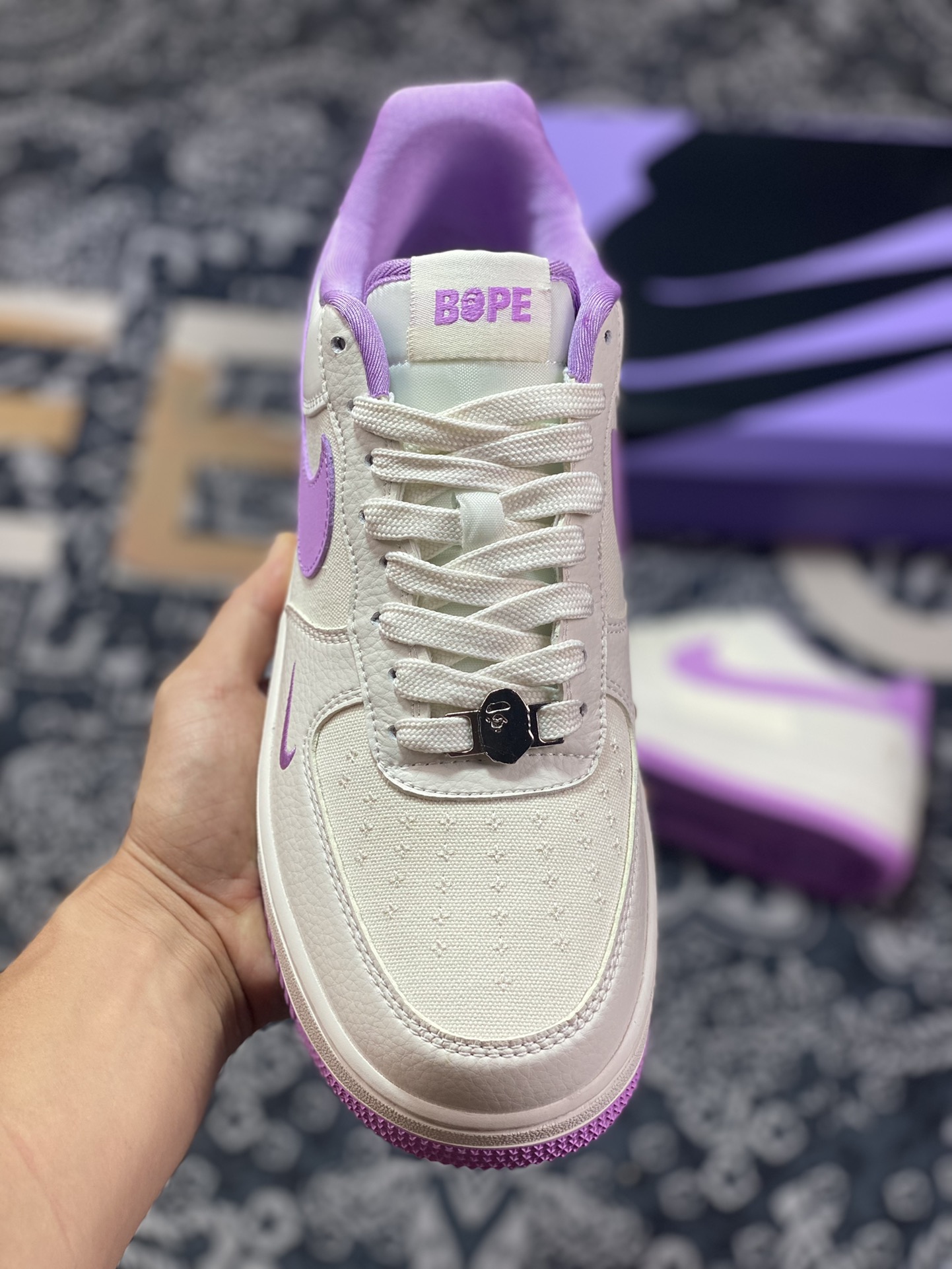 Nike Air Force 1 Sta Low ”Milk White/Purple Pink” Air Force One sneakers ”Splicing off-white purple pink ape head embroidery” BS9055-751