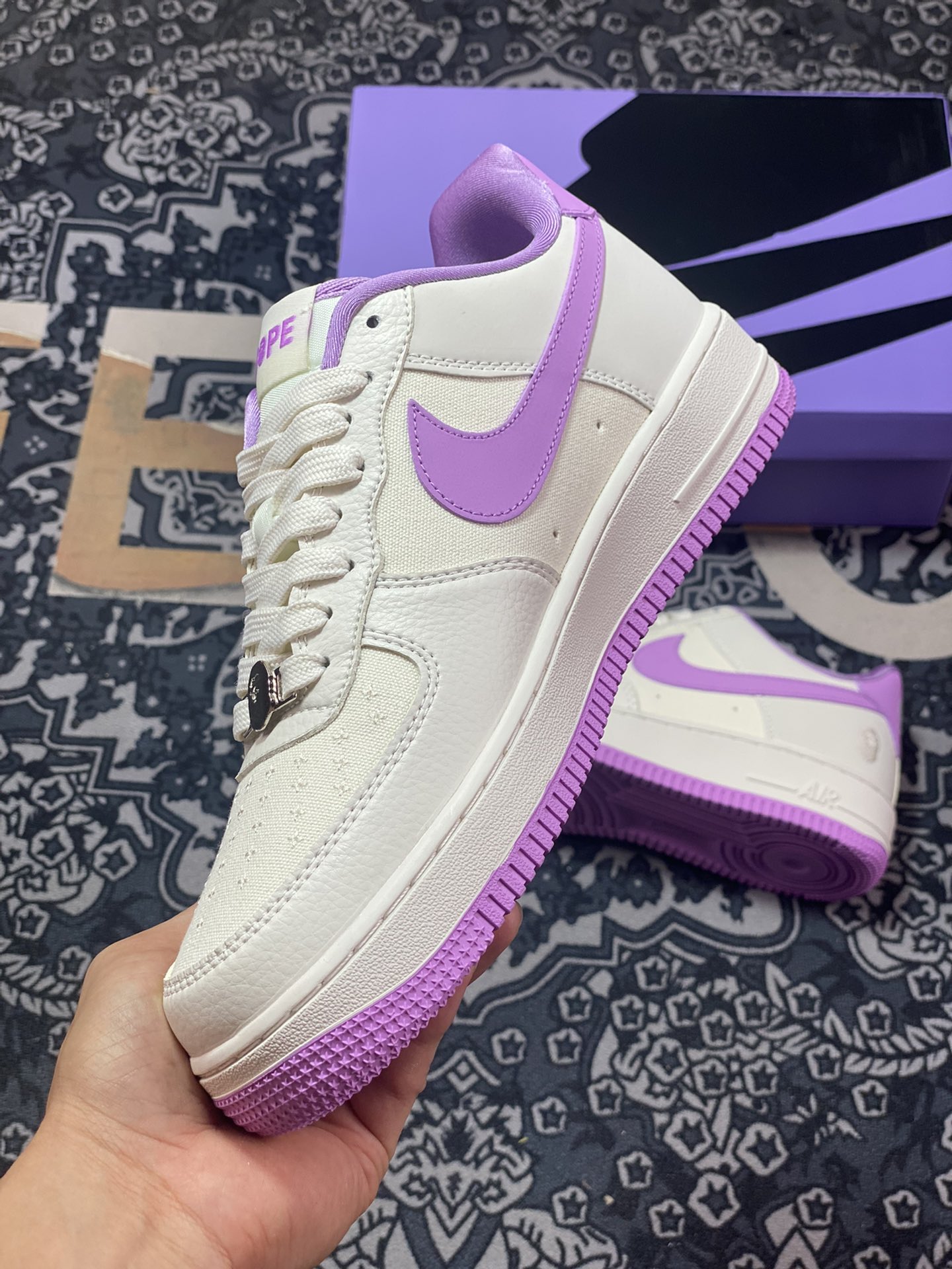 Nike Air Force 1 Sta Low ”Milk White/Purple Pink” Air Force One sneakers ”Splicing off-white purple pink ape head embroidery” BS9055-751