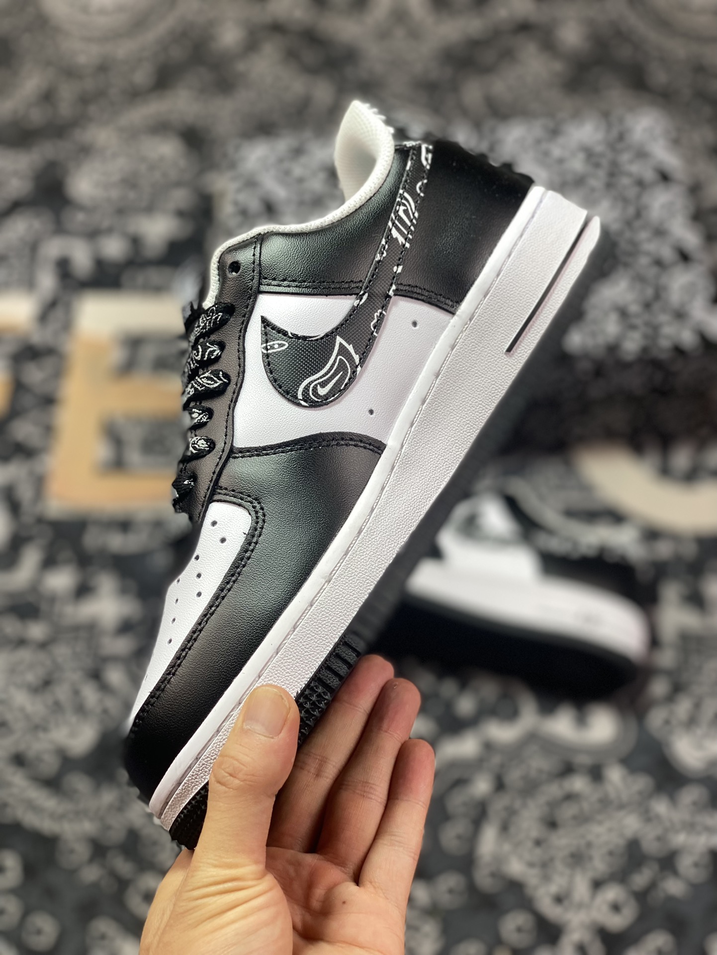 Nike Air Force 1'07 Low”Black Paisley”Air Force One Sneakers”Leather Black and White Cashew Reflective”XM6389-316