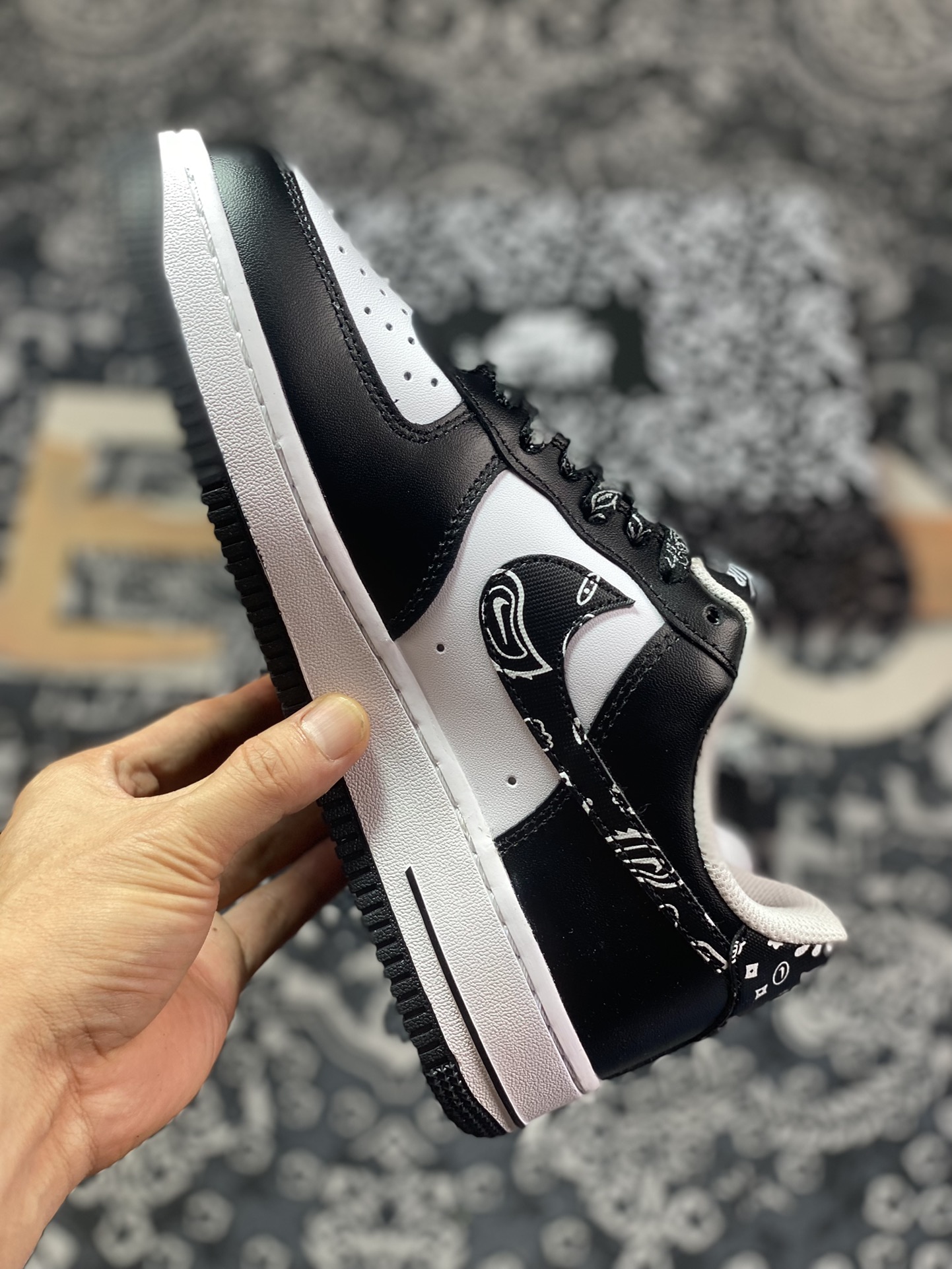 Nike Air Force 1'07 Low”Black Paisley”Air Force One Sneakers”Leather Black and White Cashew Reflective”XM6389-316