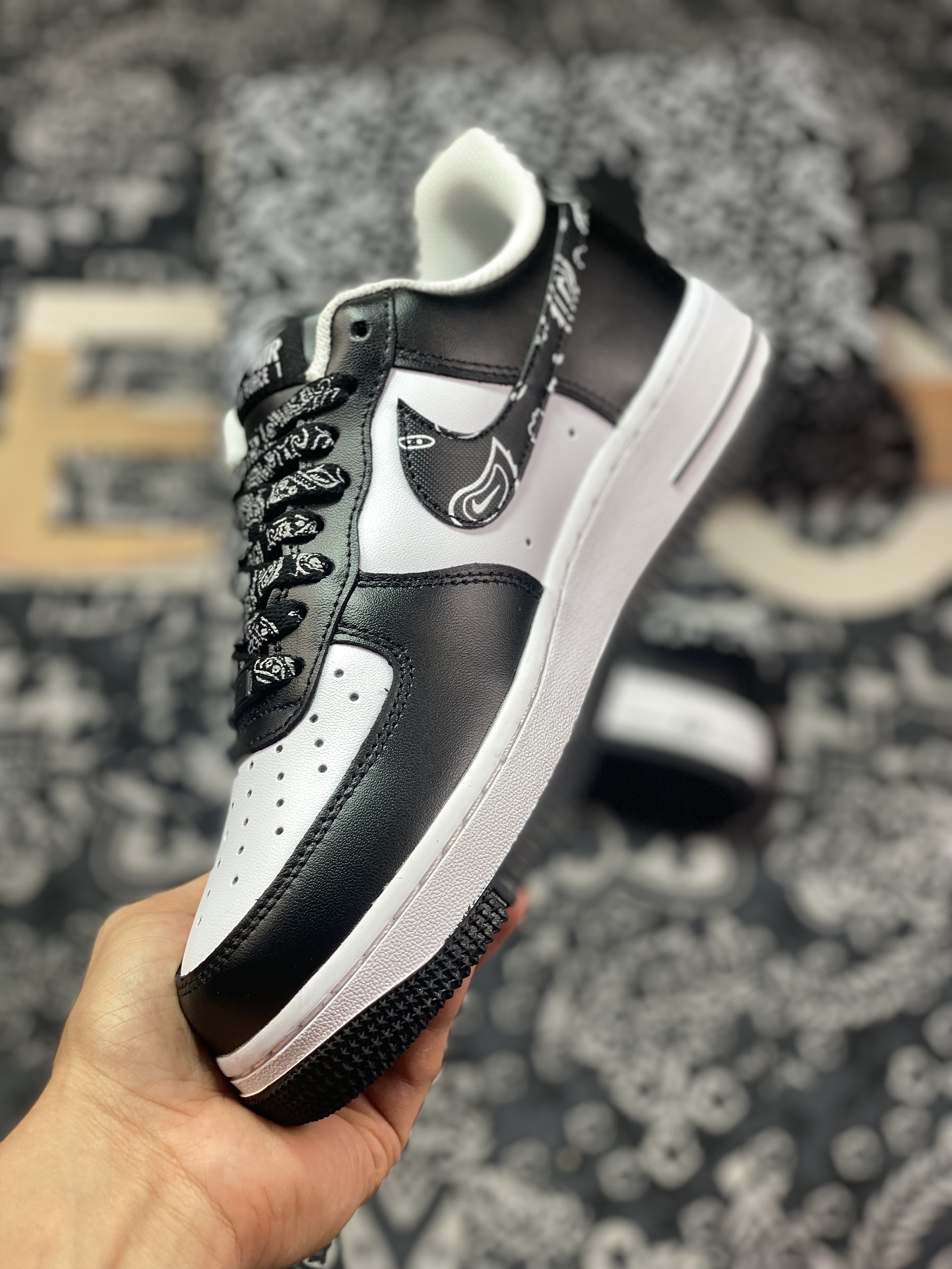 Nike Air Force 1'07 Low”Black Paisley”Air Force One Sneakers”Leather Black and White Cashew Reflective”XM6389-316