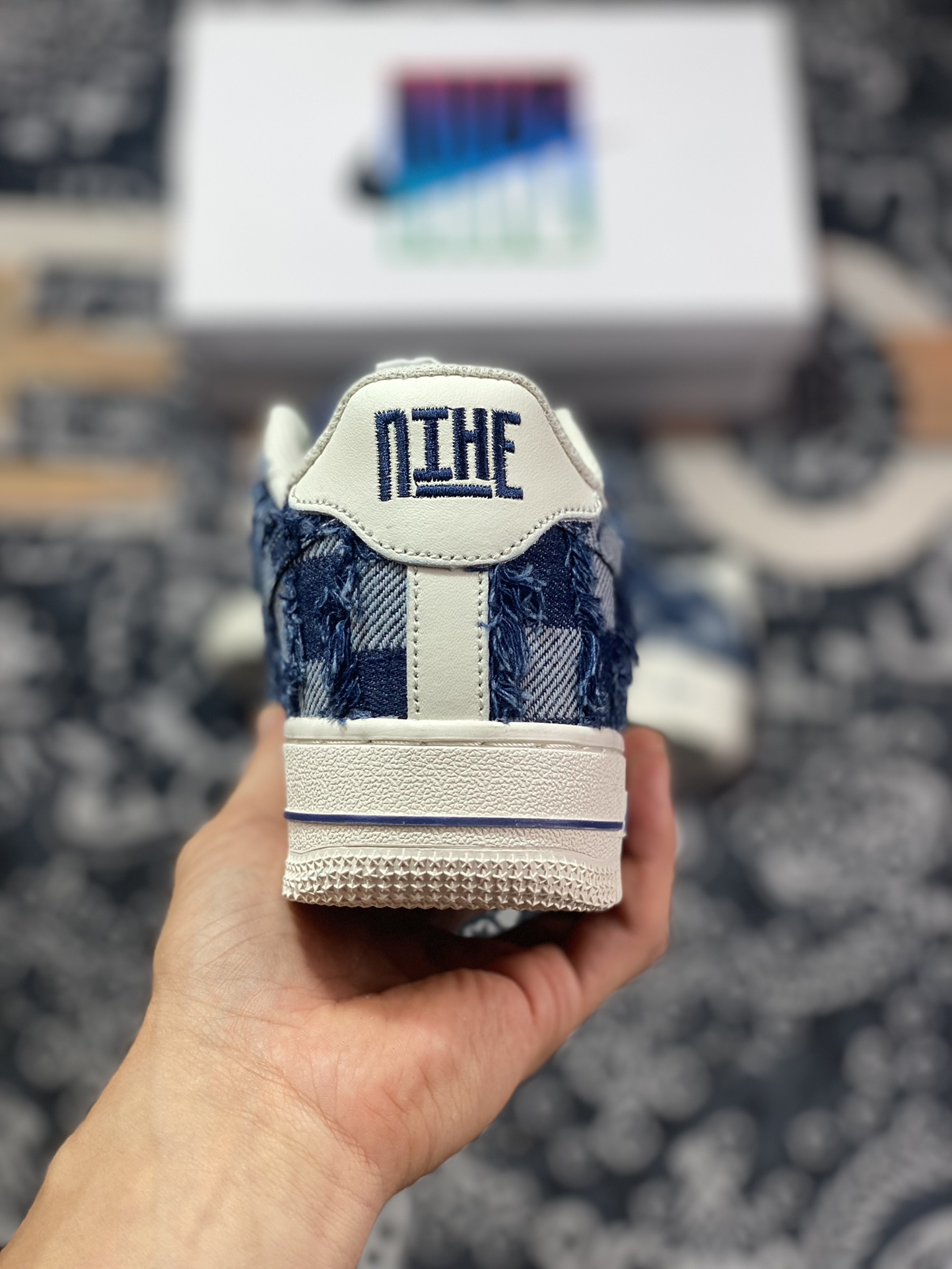 Nike Air Force 1′07 Low”Exclusive Denim” Air Force One series classic low-top sneakers “off-white dark blue checkerboard tassels” FB0607-099