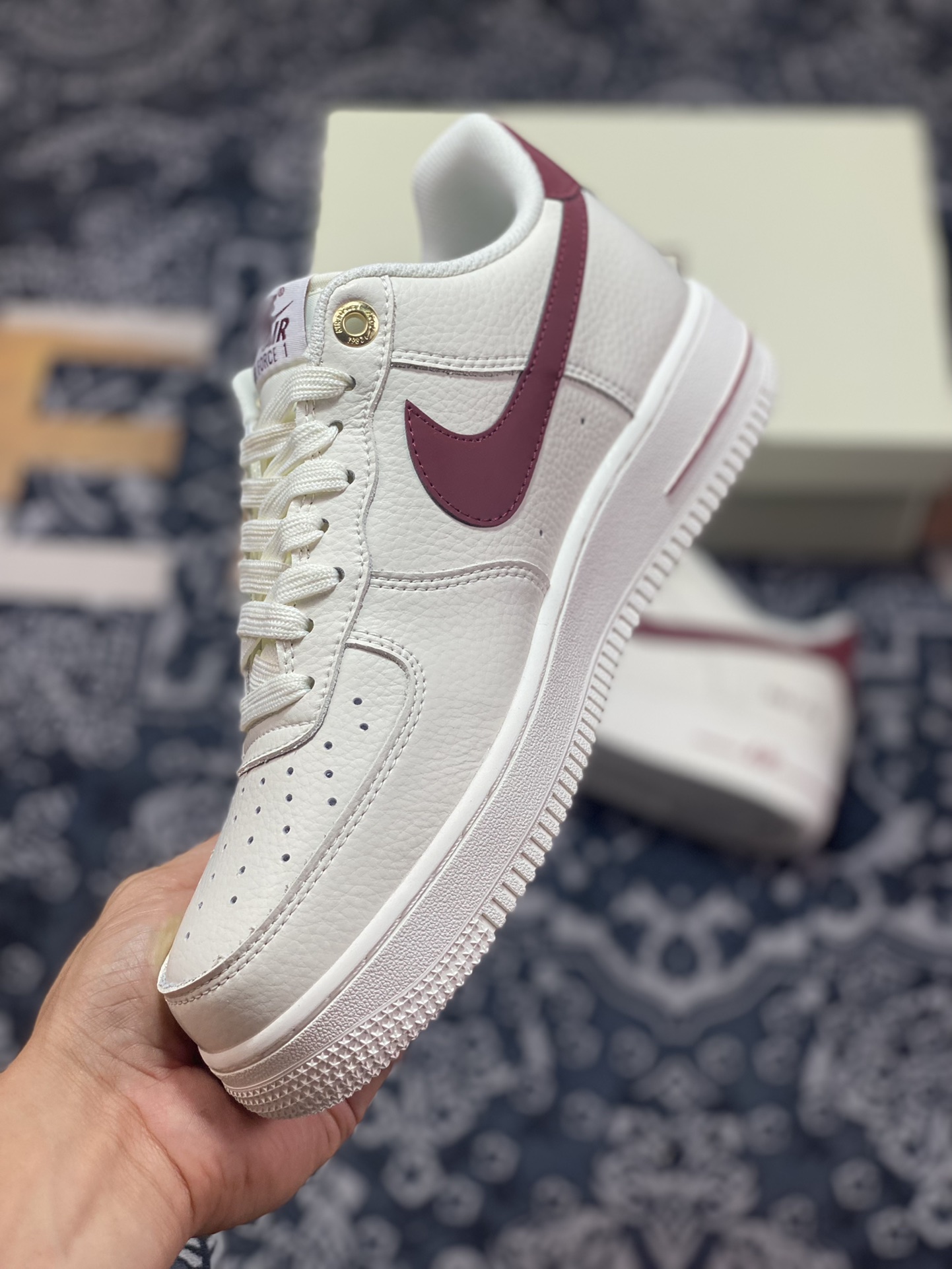 Nike Air Force 1'07”NAI-KE/Beige/Wine Red” Air Force One Sneakers ”NAIKE Beige Wine Red Hook” NK0621-911