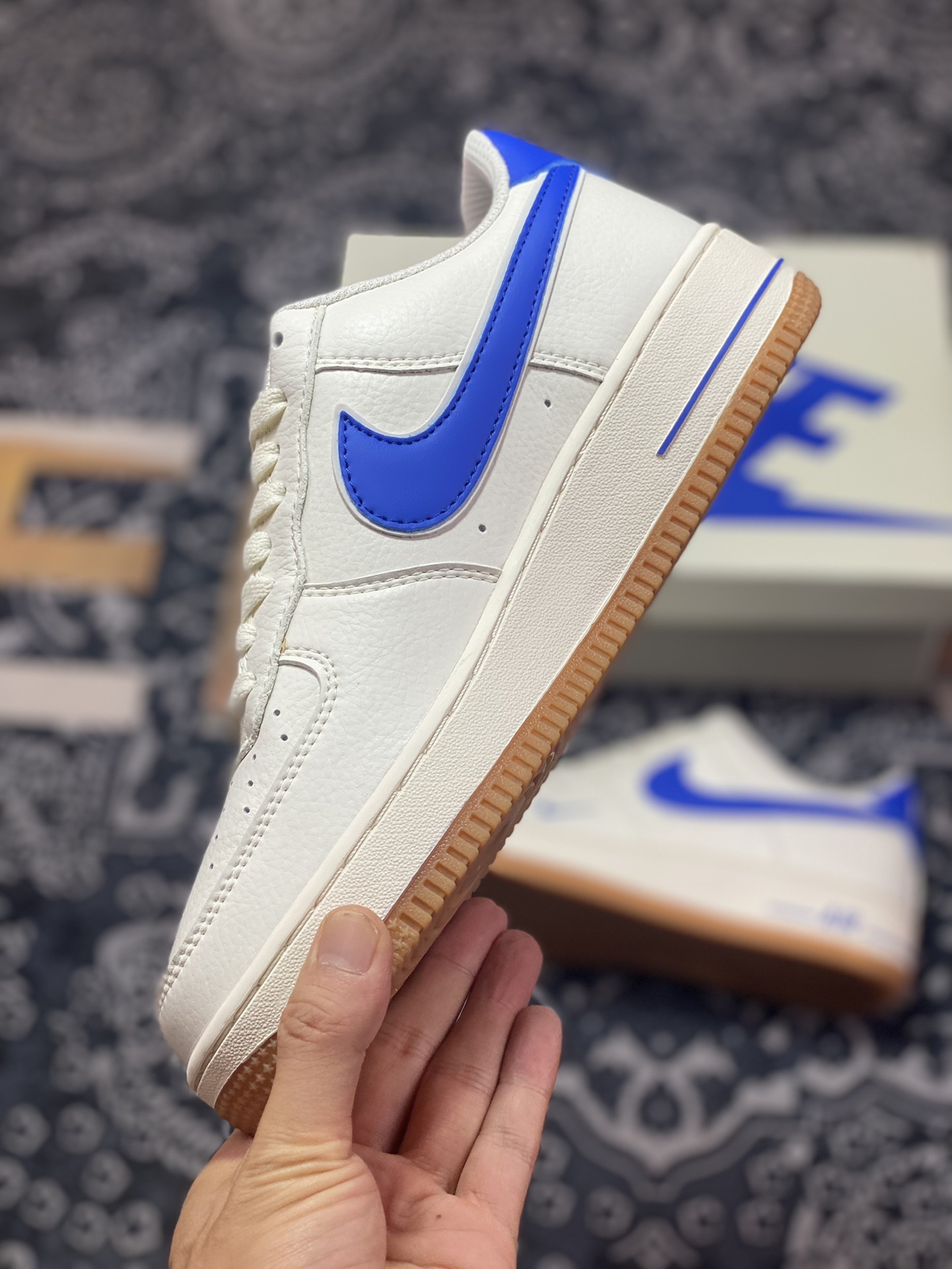 Nike Air Force 1'07 Low”Beige/Royal Blue/Gum” Air Force One classic low-top sneakers ”Leather off-white royal blue hook” WA0531-302