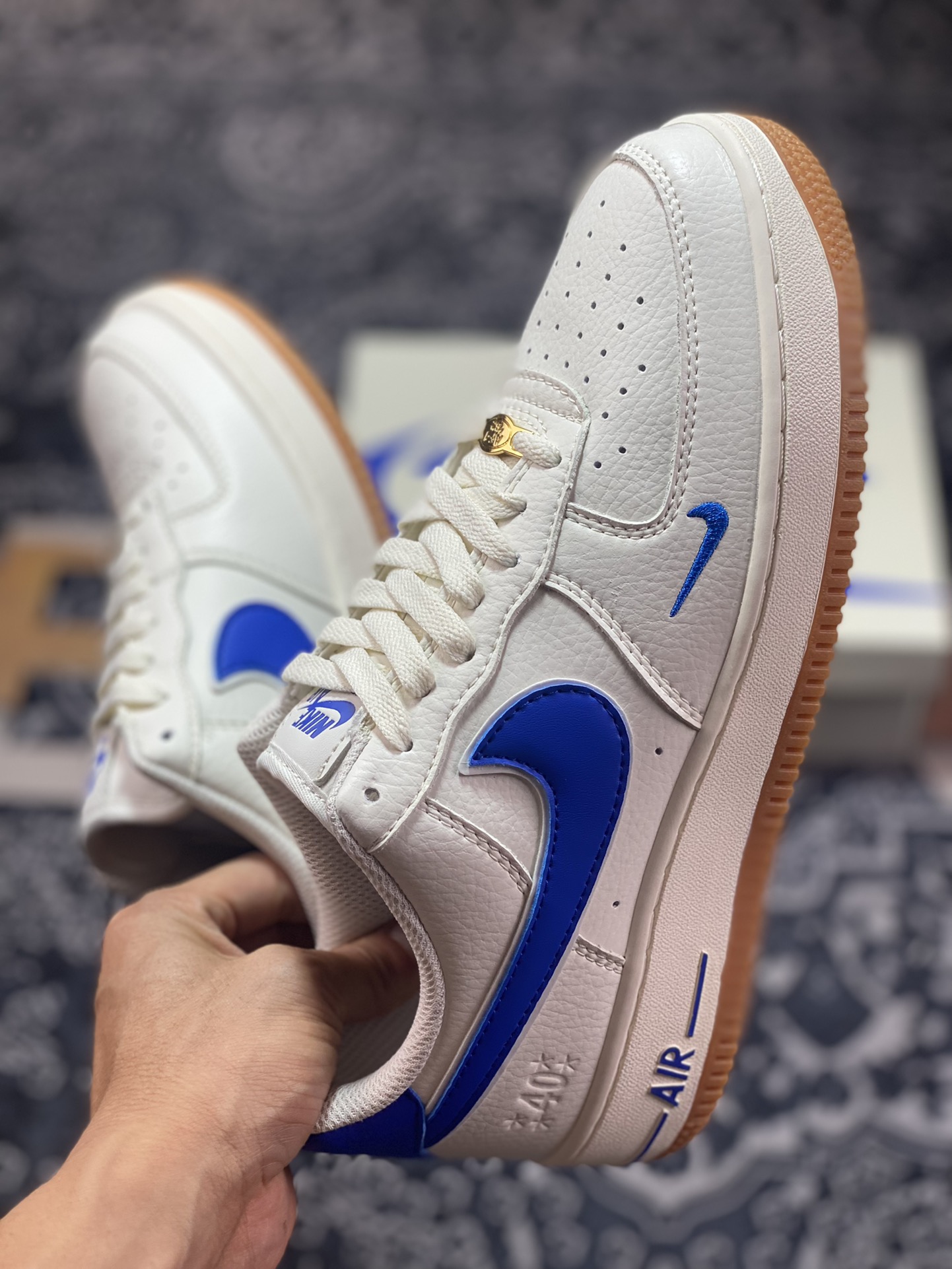 Nike Air Force 1'07 Low”Beige/Royal Blue/Gum” Air Force One classic low-top sneakers ”Leather off-white royal blue hook” WA0531-302