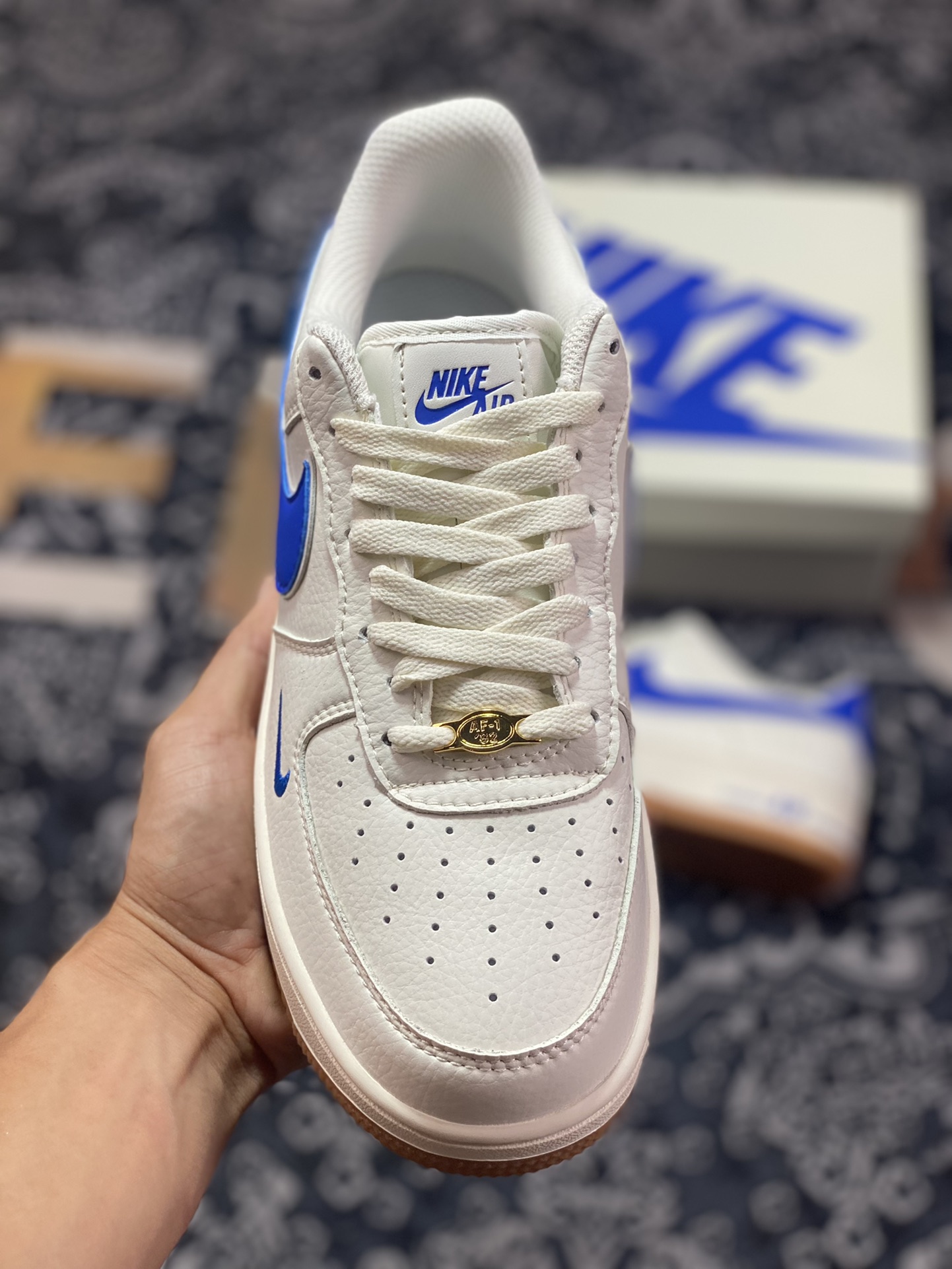 Nike Air Force 1'07 Low”Beige/Royal Blue/Gum” Air Force One classic low-top sneakers ”Leather off-white royal blue hook” WA0531-302