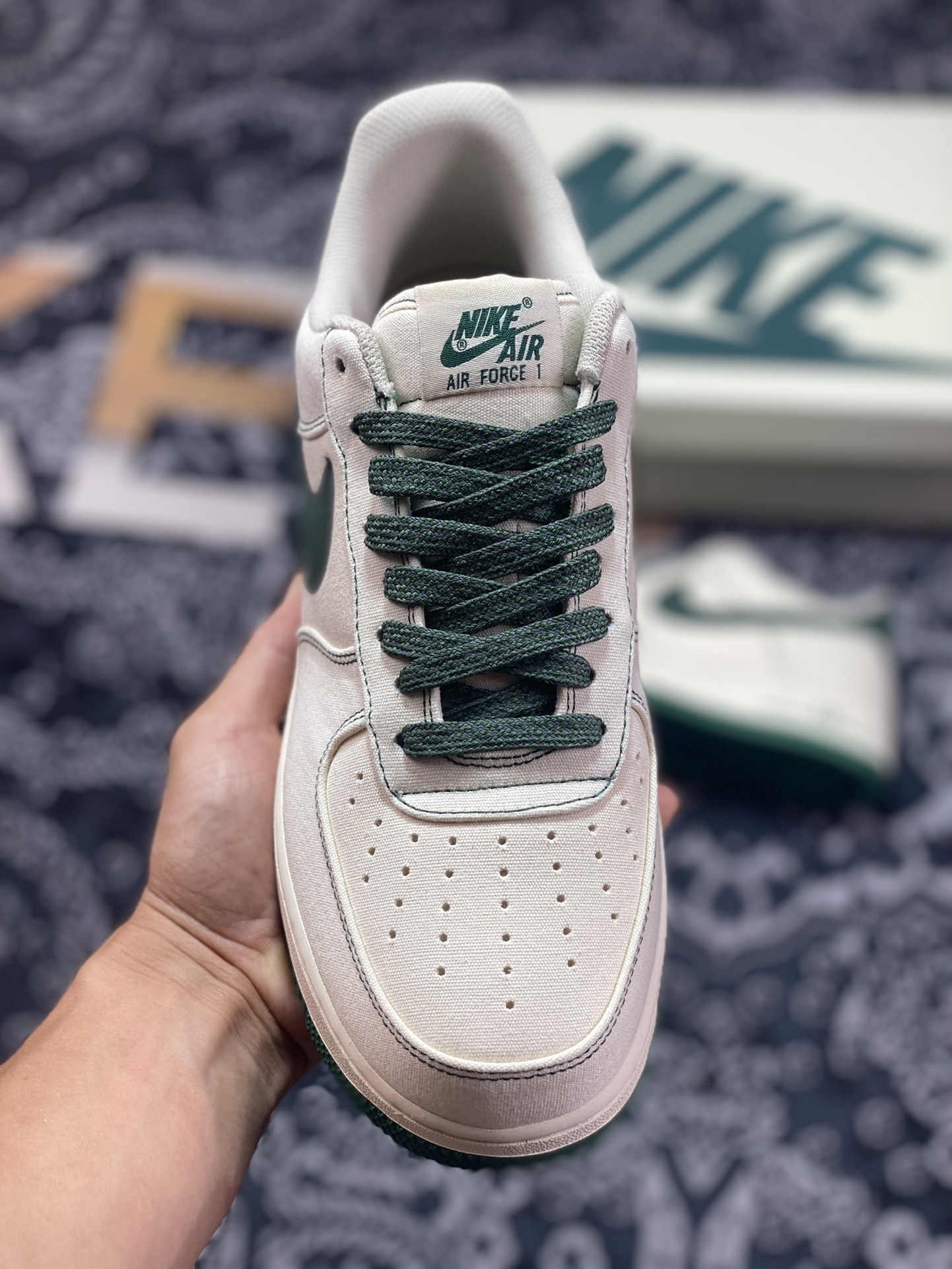 Nike Air Force 1'07 Low QS”Sail/Dark Green/Reflection 3M” Air Force One Sneakers ”Canvas Off-White Dark Green Reflective Stars” TQ1456-266