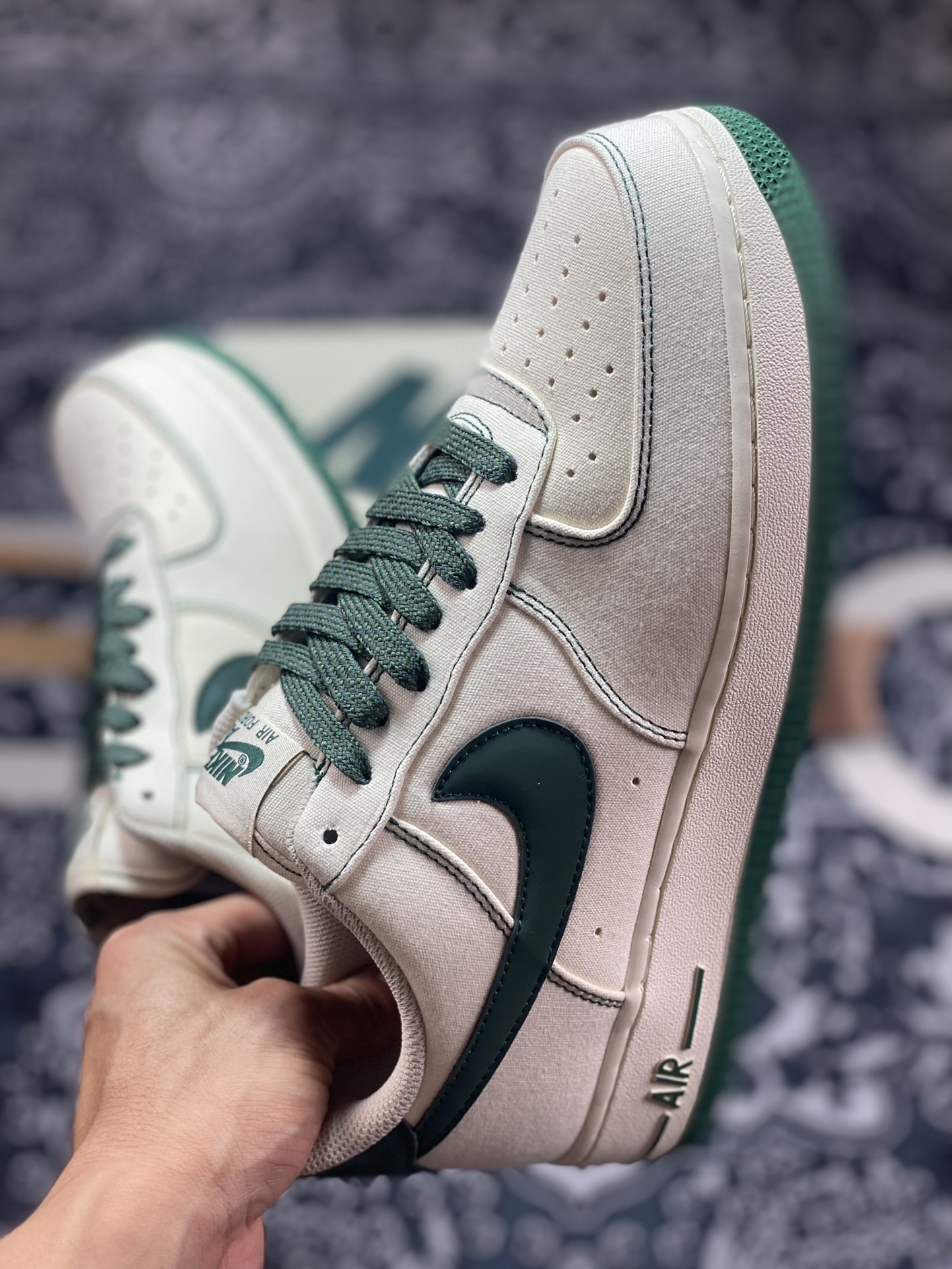 Nike Air Force 1'07 Low QS”Sail/Dark Green/Reflection 3M” Air Force One Sneakers ”Canvas Off-White Dark Green Reflective Stars” TQ1456-266