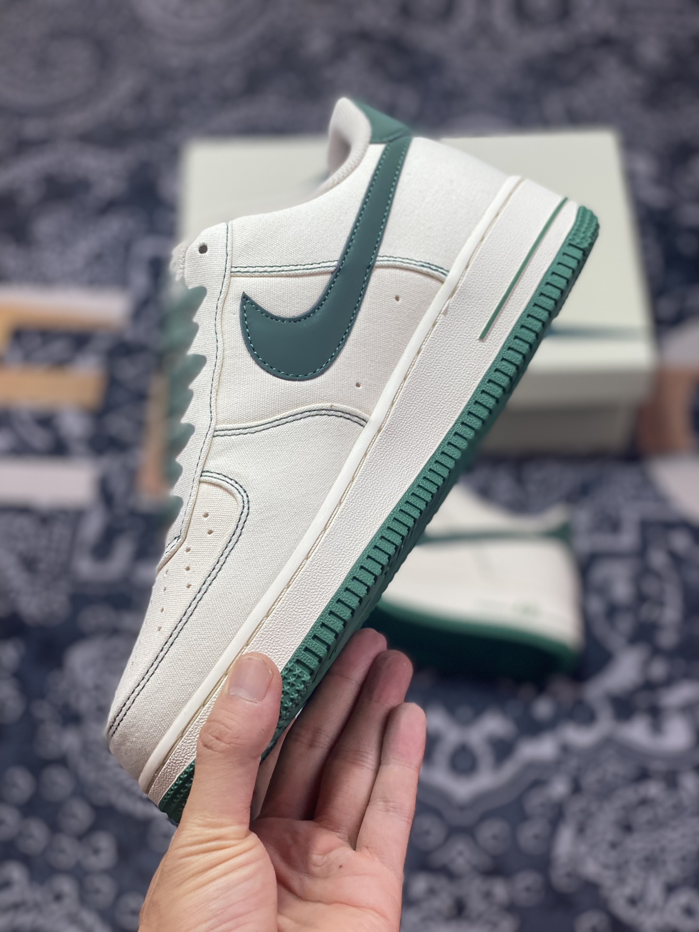 Nike Air Force 1'07 Low QS”Sail/Dark Green/Reflection 3M” Air Force One Sneakers ”Canvas Off-White Dark Green Reflective Stars” TQ1456-266