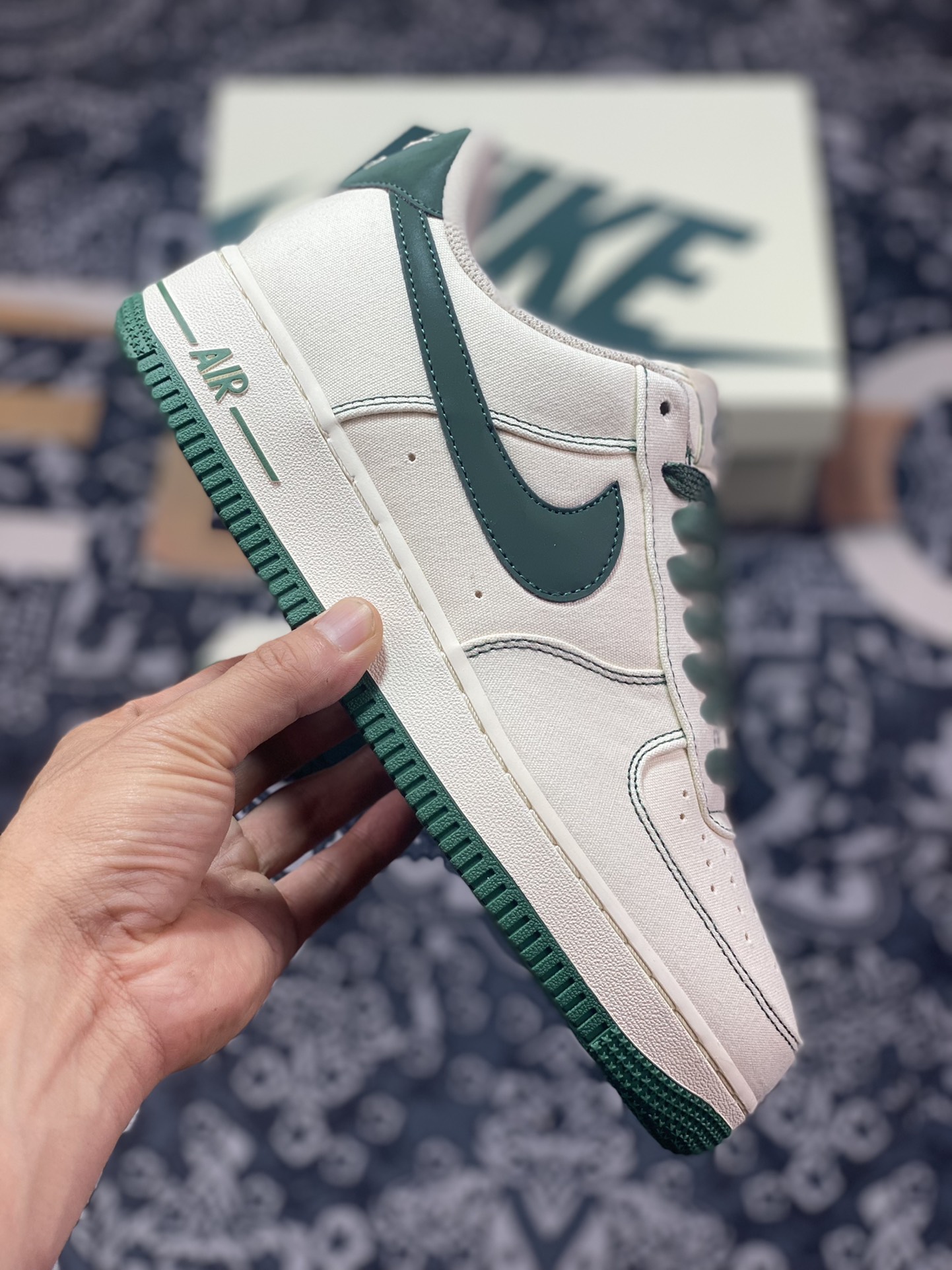 Nike Air Force 1'07 Low QS”Sail/Dark Green/Reflection 3M” Air Force One Sneakers ”Canvas Off-White Dark Green Reflective Stars” TQ1456-266