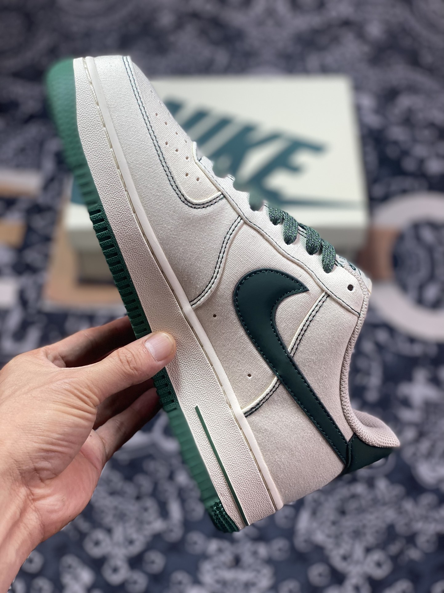 Nike Air Force 1'07 Low QS”Sail/Dark Green/Reflection 3M” Air Force One Sneakers ”Canvas Off-White Dark Green Reflective Stars” TQ1456-266