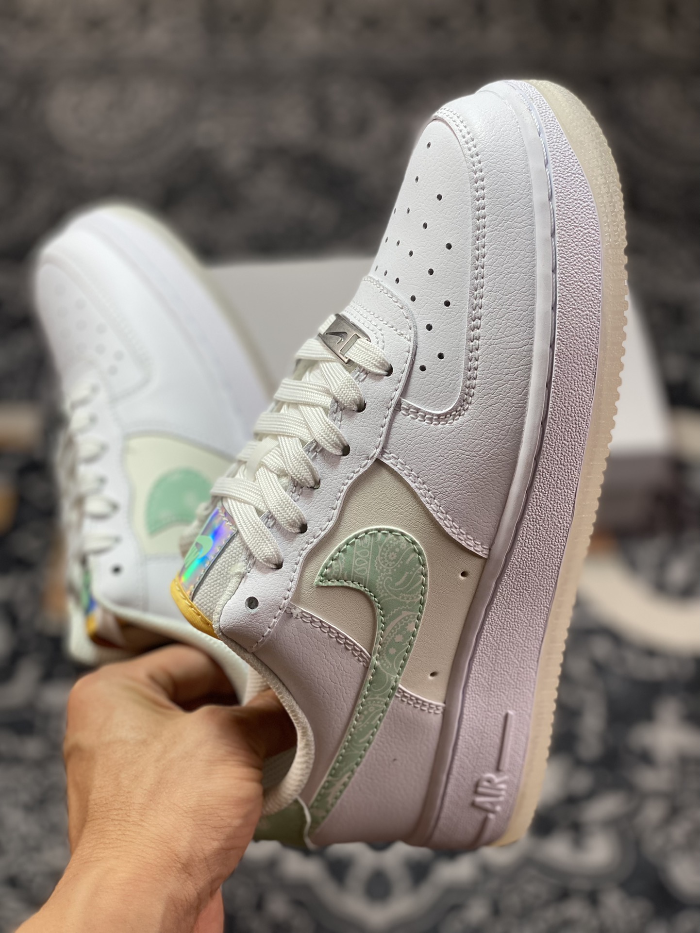 Nike Air Force 1'07 Low GS”Pastel Paisley” Air Force One Sneakers ”Leather White Rice Green Cashew Flower” FJ7706-131