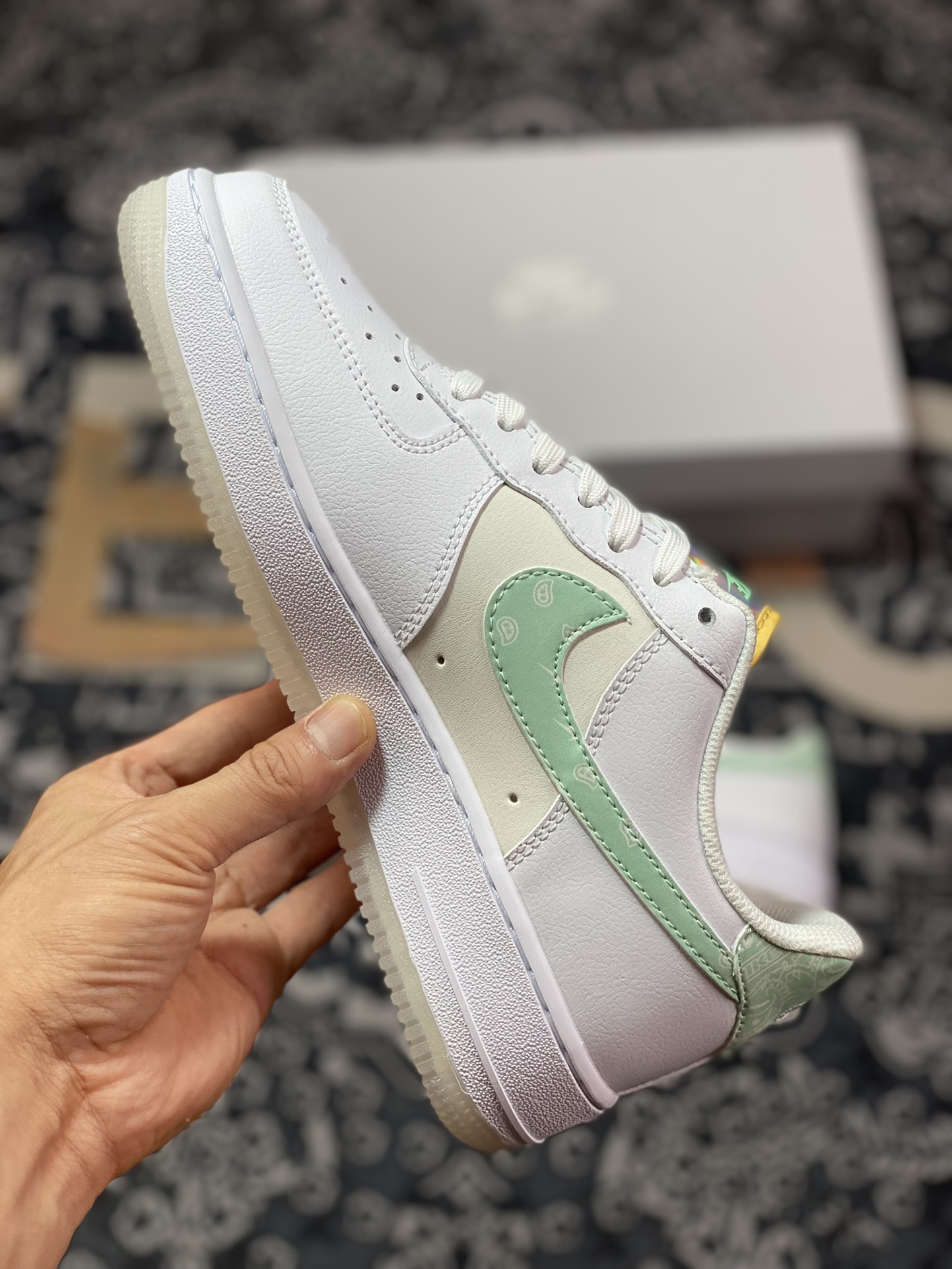 Nike Air Force 1'07 Low GS”Pastel Paisley” Air Force One Sneakers ”Leather White Rice Green Cashew Flower” FJ7706-131