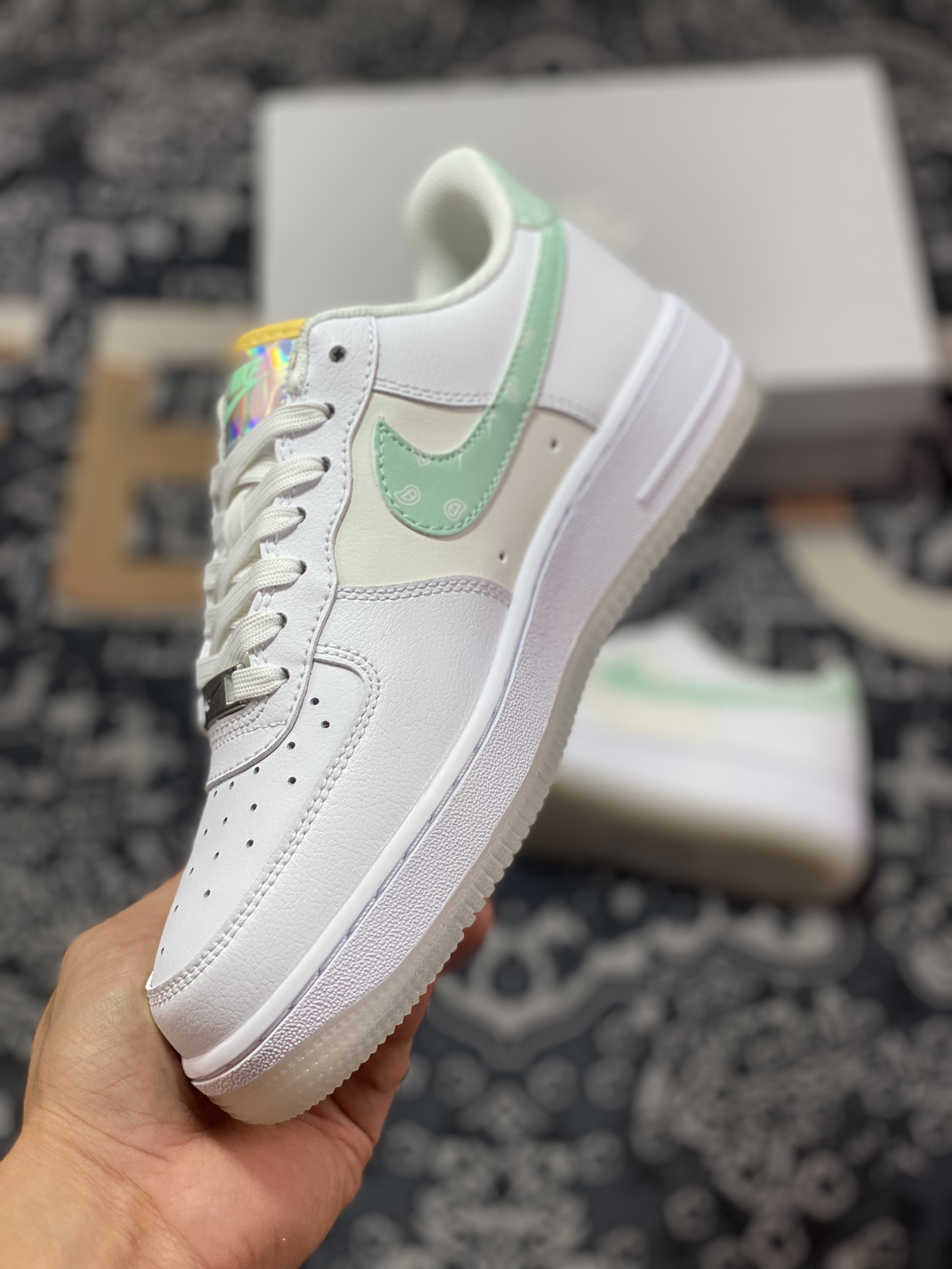 Nike Air Force 1'07 Low GS”Pastel Paisley” Air Force One Sneakers ”Leather White Rice Green Cashew Flower” FJ7706-131