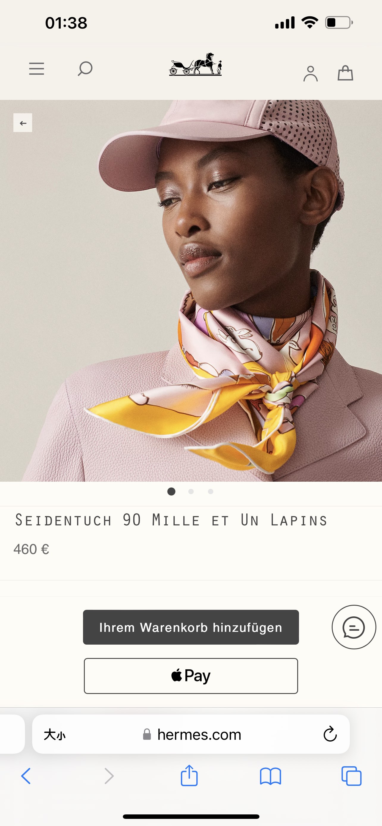 Pañuelo de seda Hermès 90 'Mille et Un Lapins' naranja, 100% seda de sarga