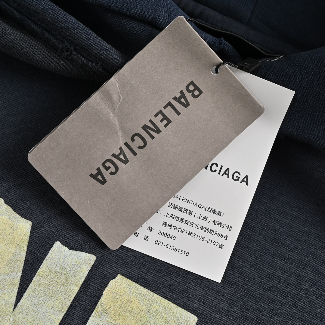 Balenciaga/巴黎世家 23Fw 美纹纸胶带水洗破坏连帽卫衣