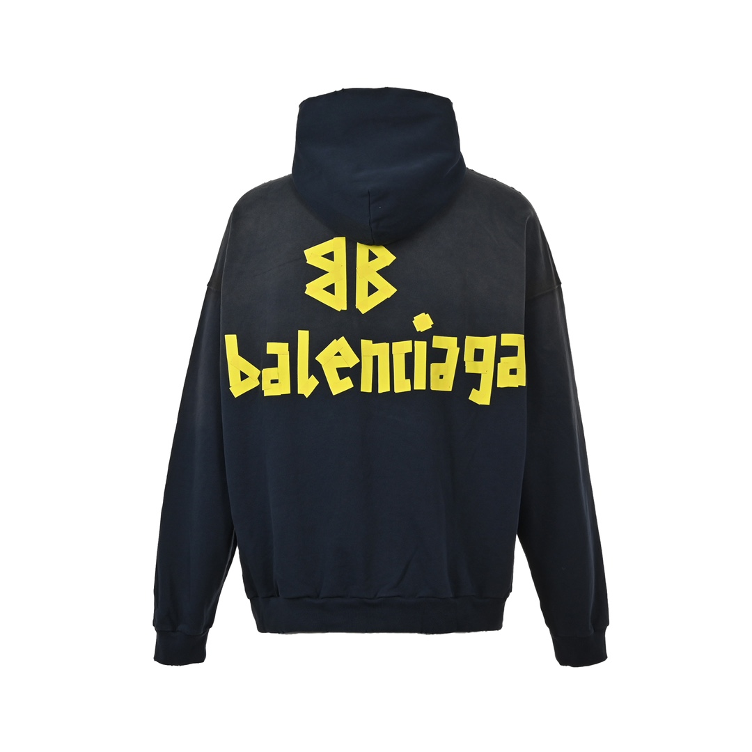Balenciaga/巴黎世家 23Fw 美纹纸胶带水洗破坏连帽卫衣