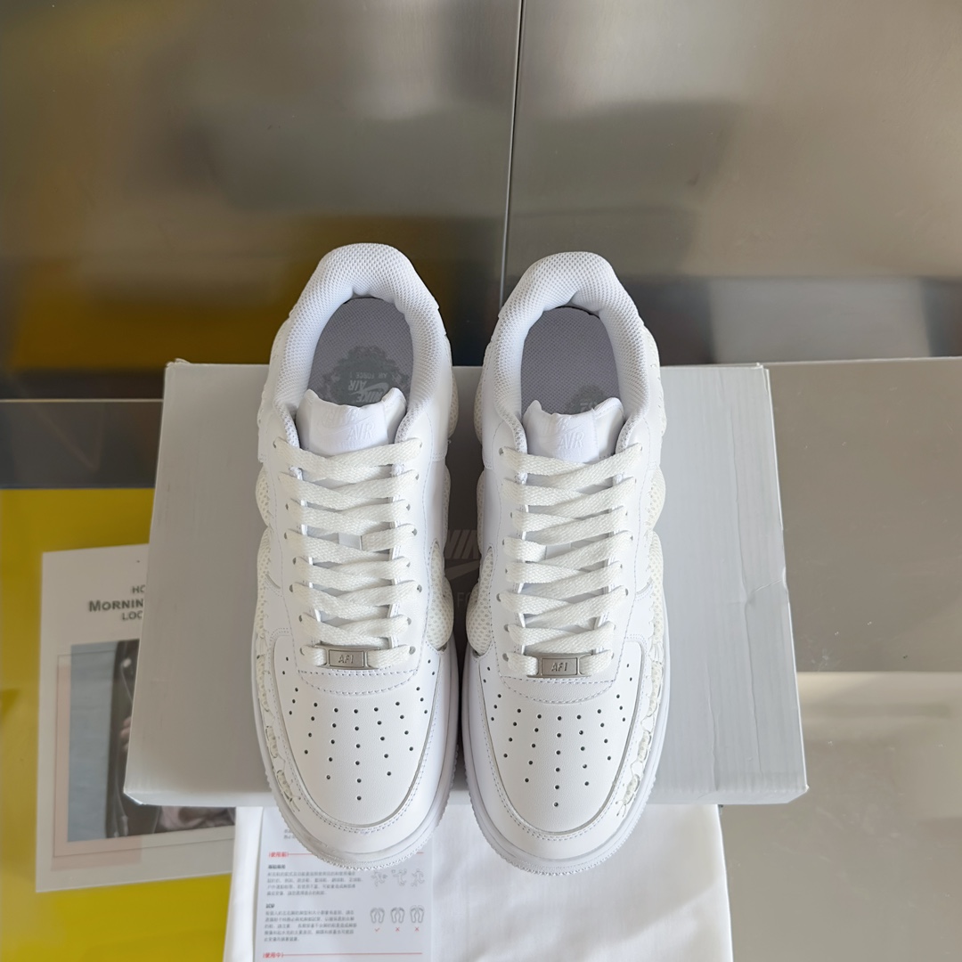 Handmade Zirconium Nike Air Force 1 Bone Shoes with Thick Soles - 图片 7