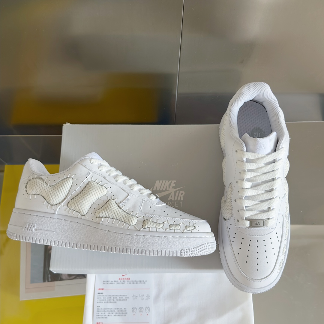 Handmade Zirconium Nike Air Force 1 Bone Shoes with Thick Soles - 图片 2