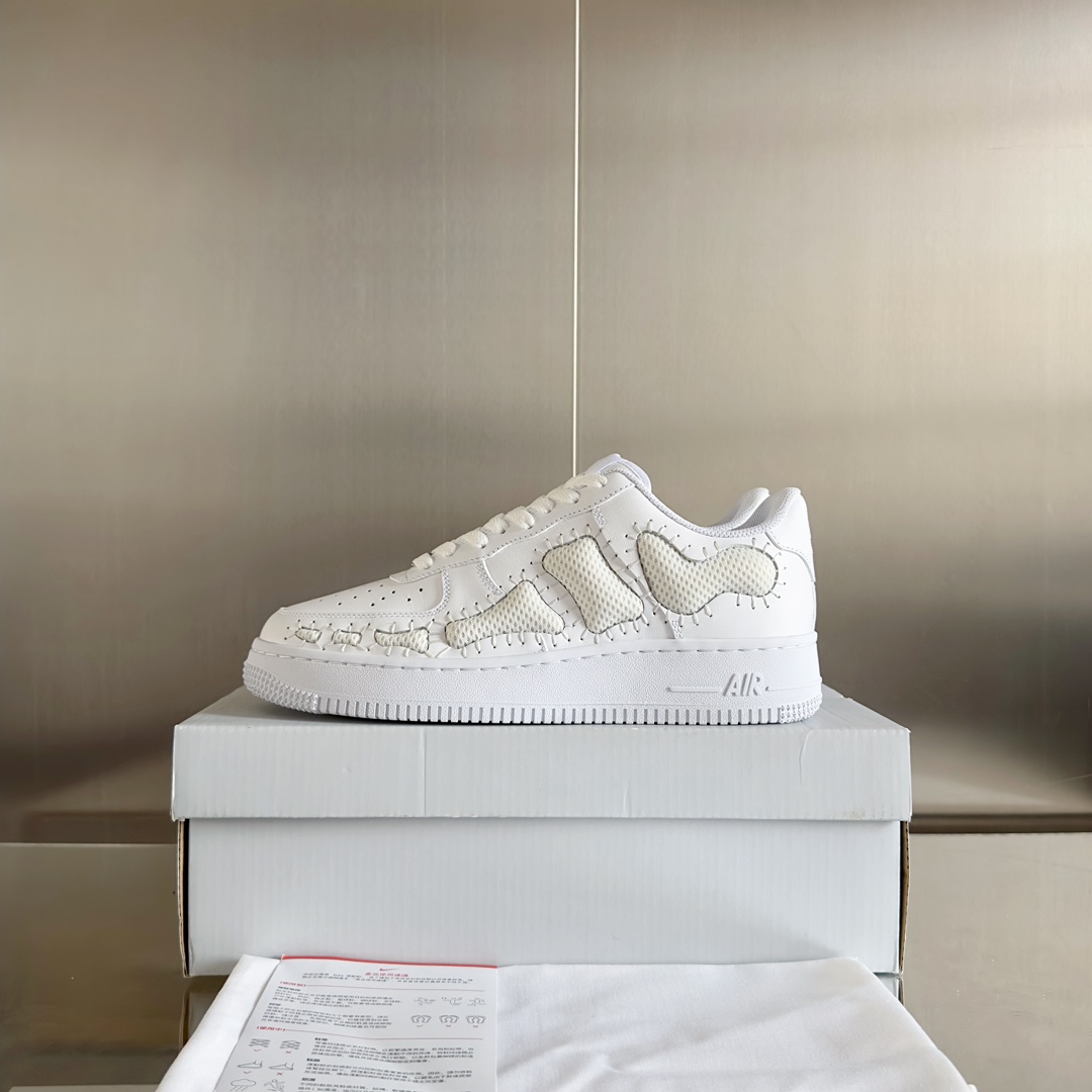 Handmade Zirconium Nike Air Force 1 Bone Shoes with Thick Soles - 图片 5