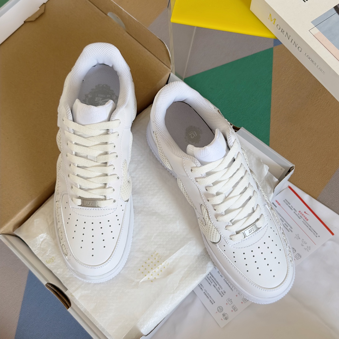 Handmade Zirconium Nike Air Force 1 Bone Shoes with Thick Soles