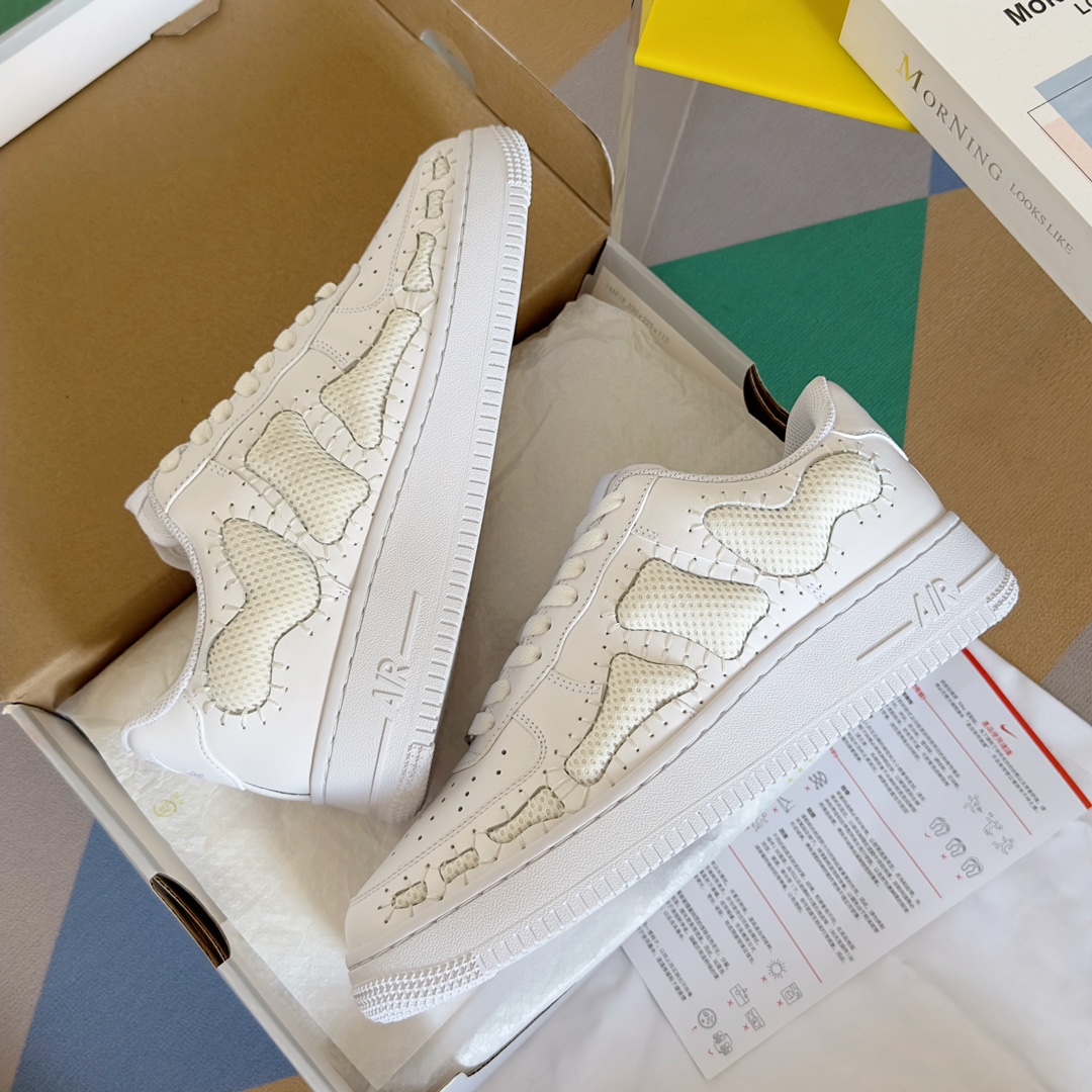 Handmade Zirconium Nike Air Force 1 Bone Shoes with Thick Soles - 图片 6