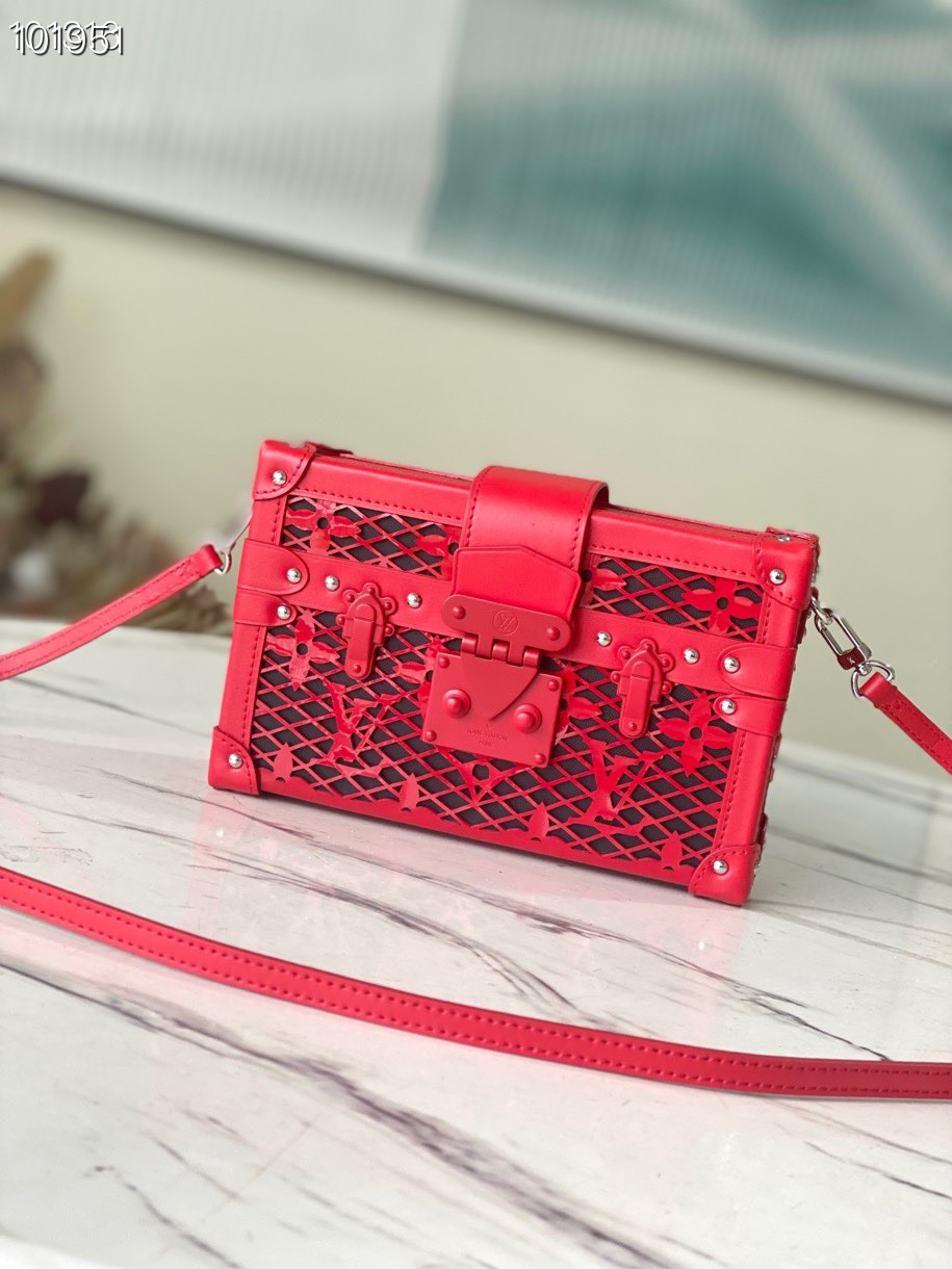 from China 2023
 Louis Vuitton LV Petite Malle Bags Handbags Red Openwork Cowhide Lace M20353