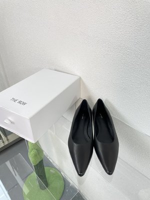 The Row Replica Flat Shoes Flip Flops Single Layer Shoes Black White Genuine Leather Lambskin Sheepskin