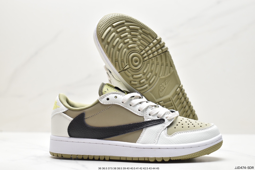 fragment design x Travis Scott x Nike Air Jordan 1 Low OG SP ”Black/Green Toe” AJ1 Jordan first generation basketball shoes DM7866-603