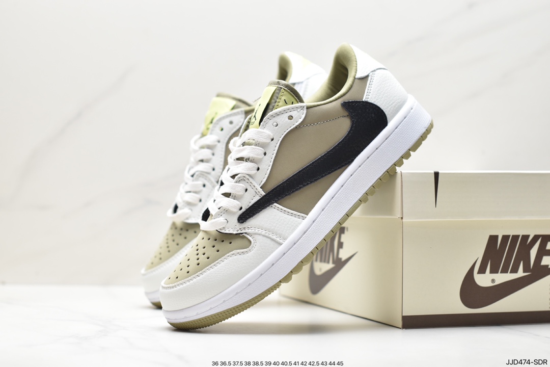 fragment design x Travis Scott x Nike Air Jordan 1 Low OG SP ”Black/Green Toe” AJ1 Jordan first generation basketball shoes DM7866-603