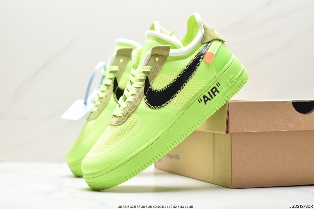 Eye-catching Off-White x Nike Air Force 1 Low ”Volt” 2.0 Air Force One classic versatile low-top casual sports sneakers ”OW fluorescent green and black” AO4606-700