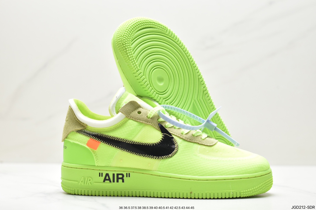 Eye-catching Off-White x Nike Air Force 1 Low ”Volt” 2.0 Air Force One classic versatile low-top casual sports sneakers ”OW fluorescent green and black” AO4606-700