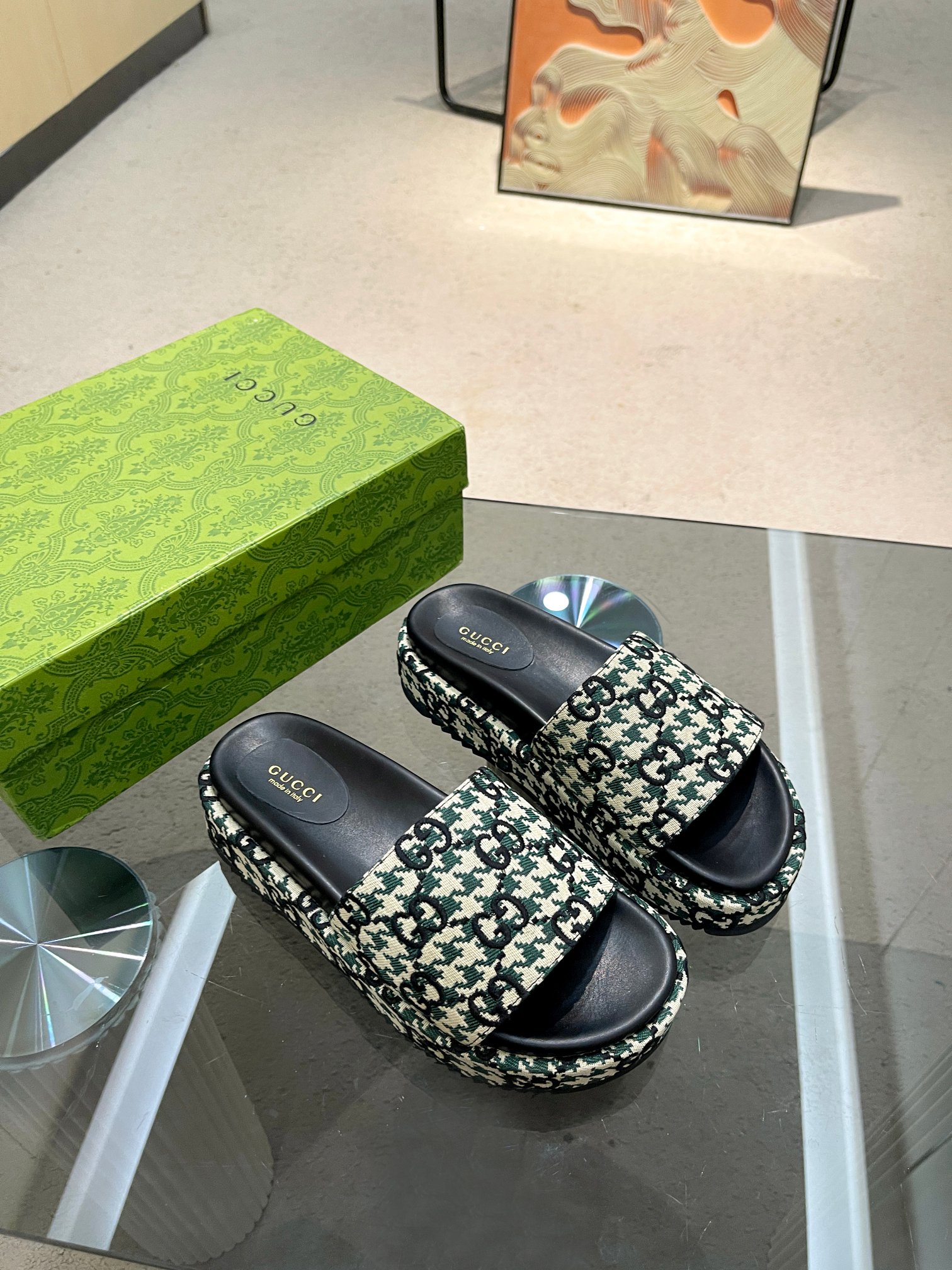 Gucci Limited Edition Platform Slides with Houndstooth Pattern 1 Gucci Limited Edition Platform Slides with Houndstooth Pattern