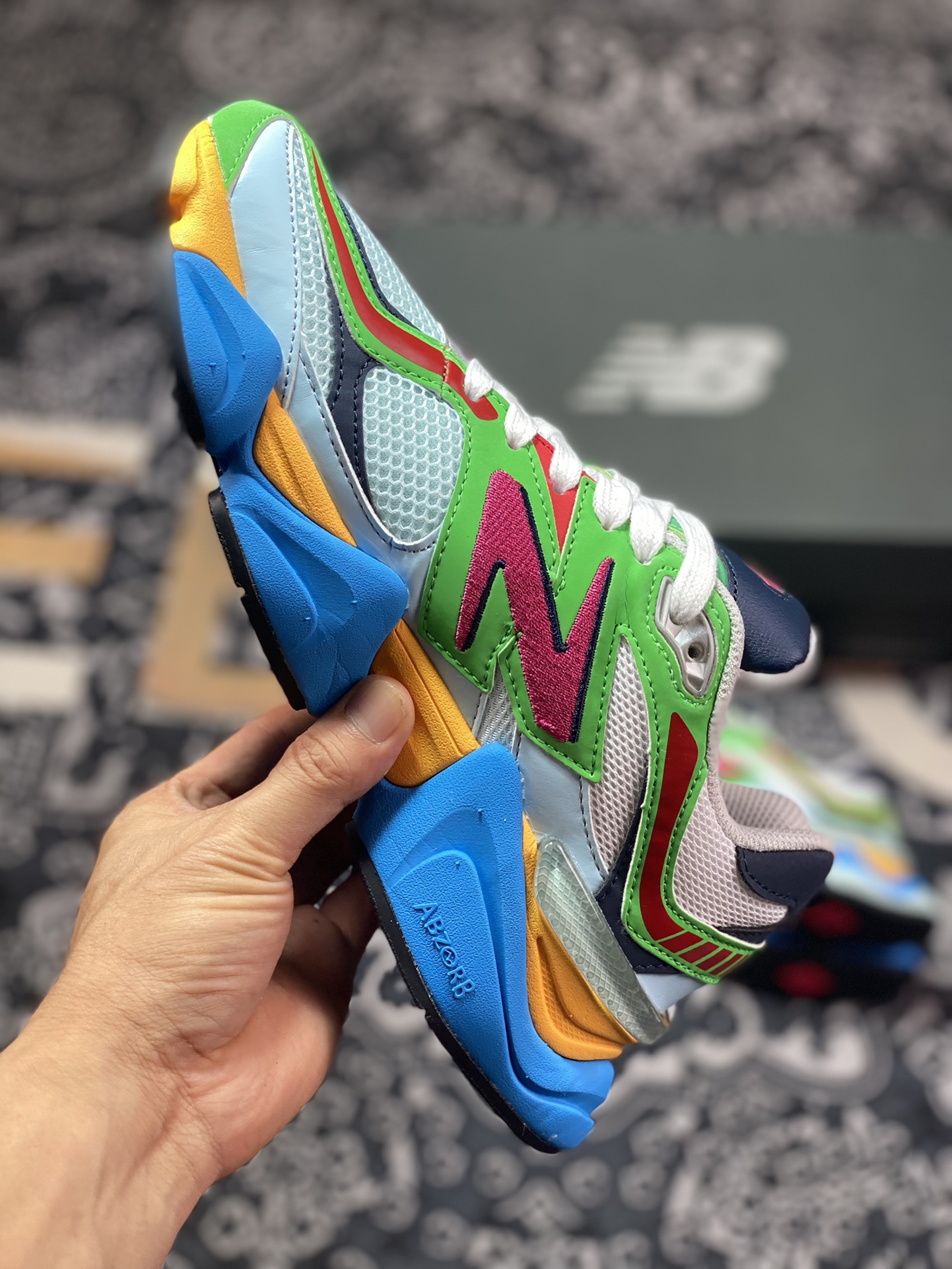 New Balance 9060 white, green, yellow and blue retro casual sports shoes U9060NBN