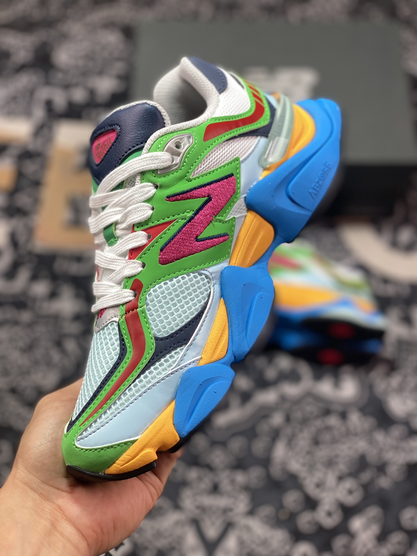 New Balance 9060 white, green, yellow and blue retro casual sports shoes U9060NBN