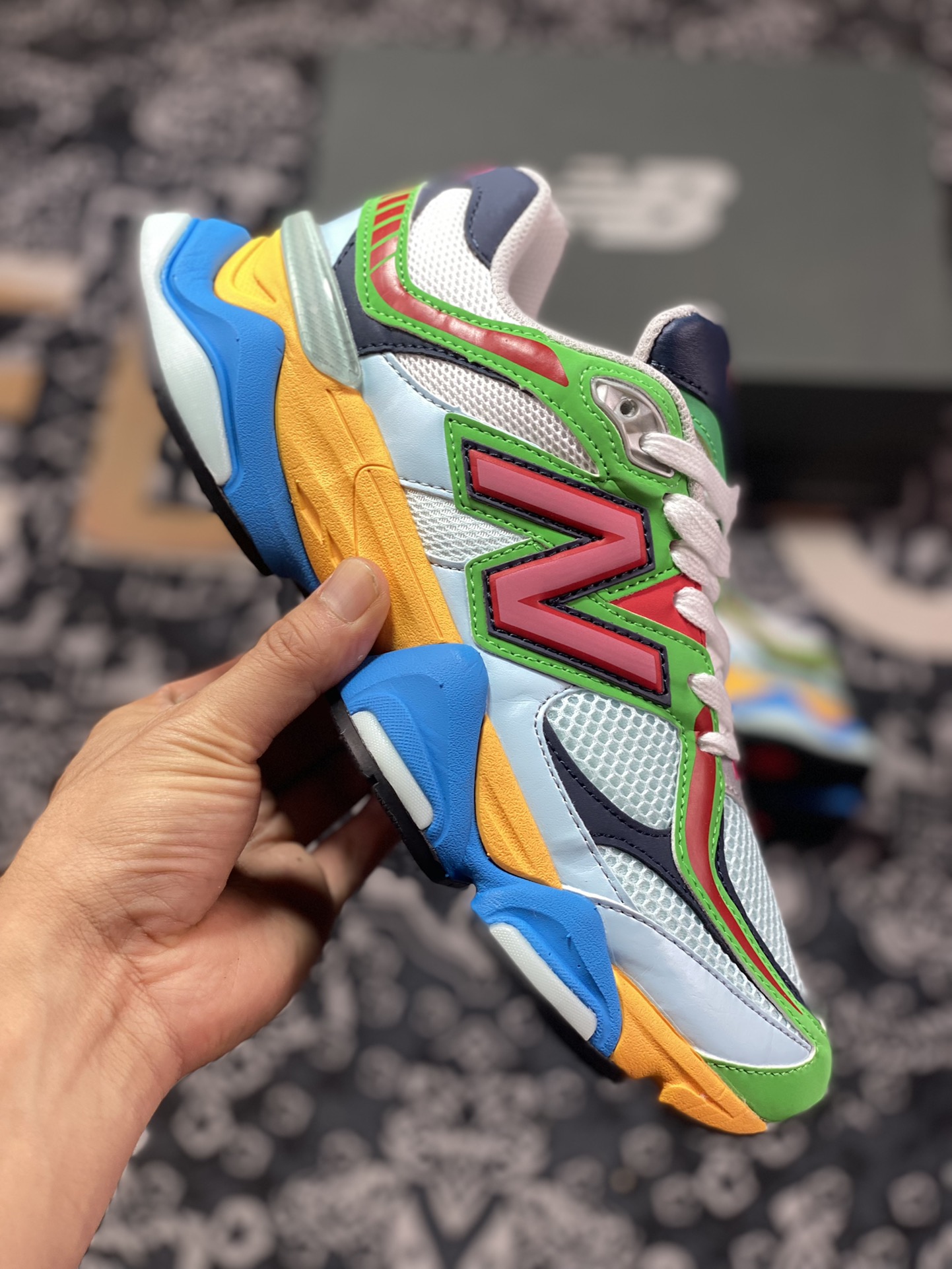 New Balance 9060 white, green, yellow and blue retro casual sports shoes U9060NBN