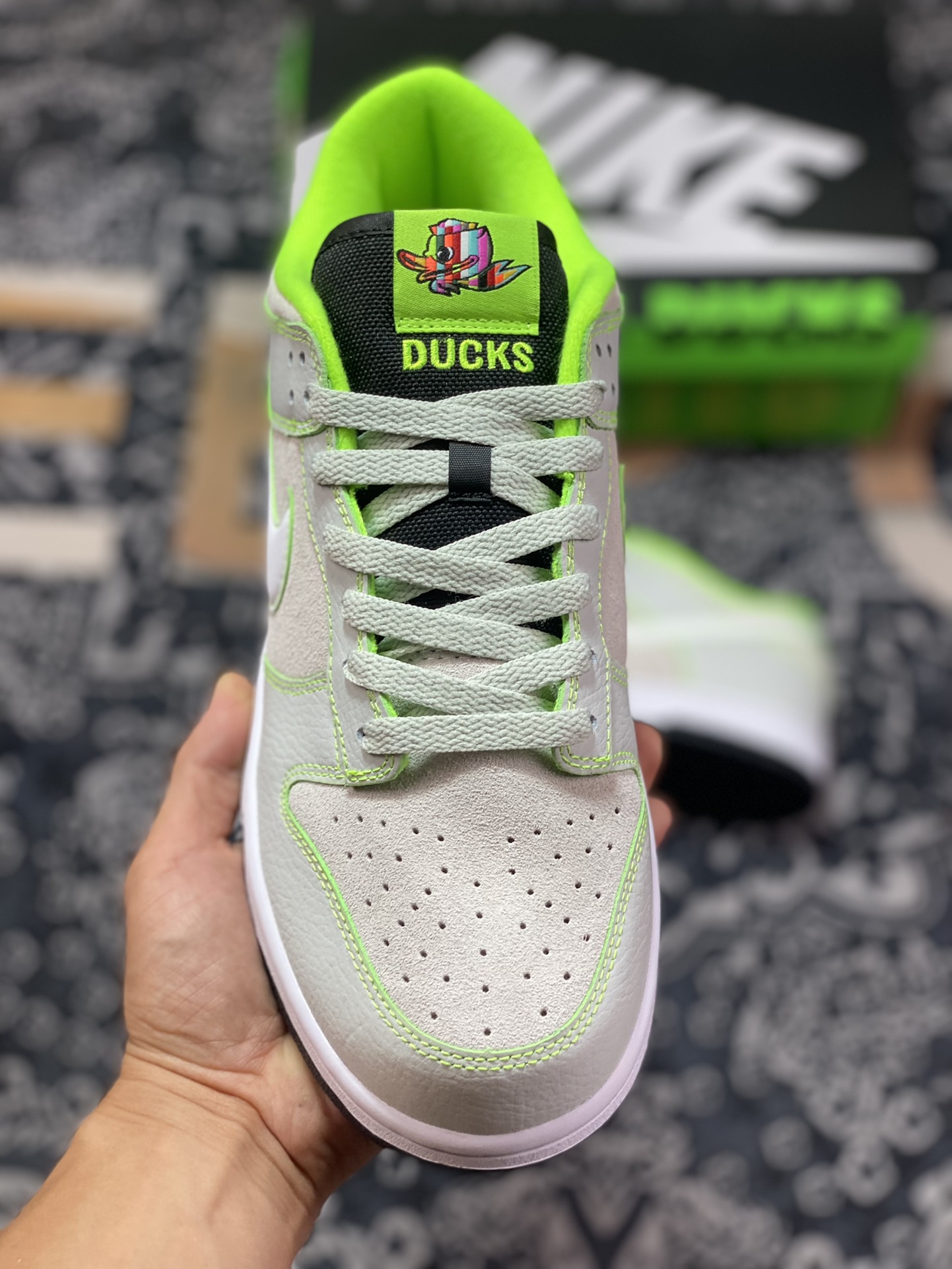 dunk dunk series low-top casual sports skateboard shoes ”white fluorescent green Oregon Ducks” 7260-001