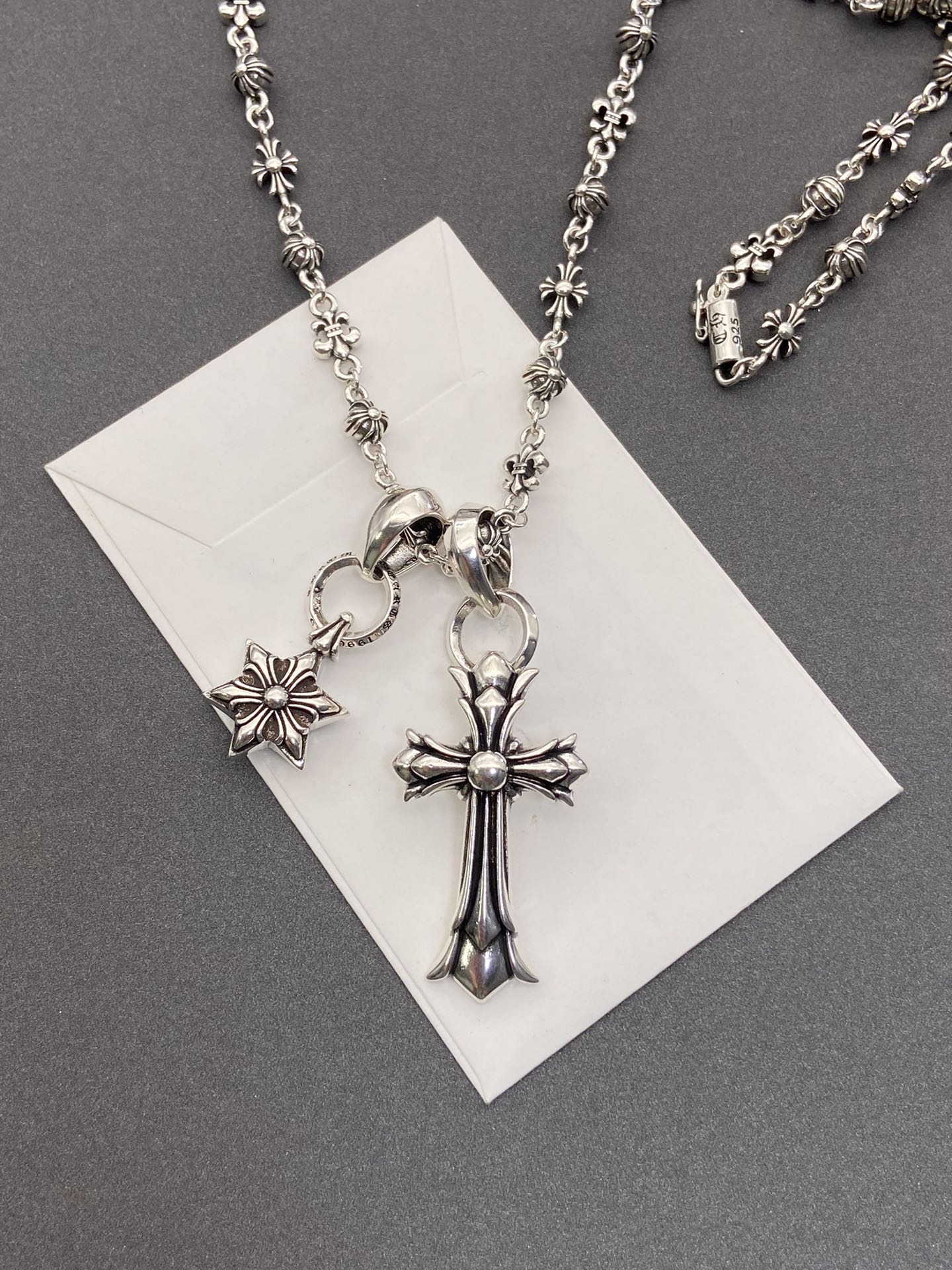 NO:104486,Cros Heart Cross Hexagram Necklace Cool Girls Must-have, Cros Hearts Necklace, Chrome Hearts, Necklace19860909克罗心十字架六芒星项链 酷酷女孩必备,克罗心项链,chrome hearts,necklace,Jewelry