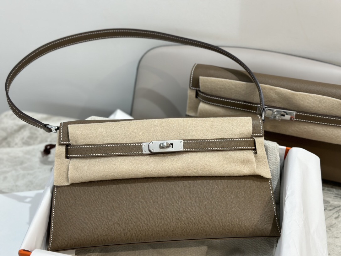 Hermes Kelly Borse Crossbody & Borse a Tracolla Elephant Grey Grigio Hardware argento Sottobraccio